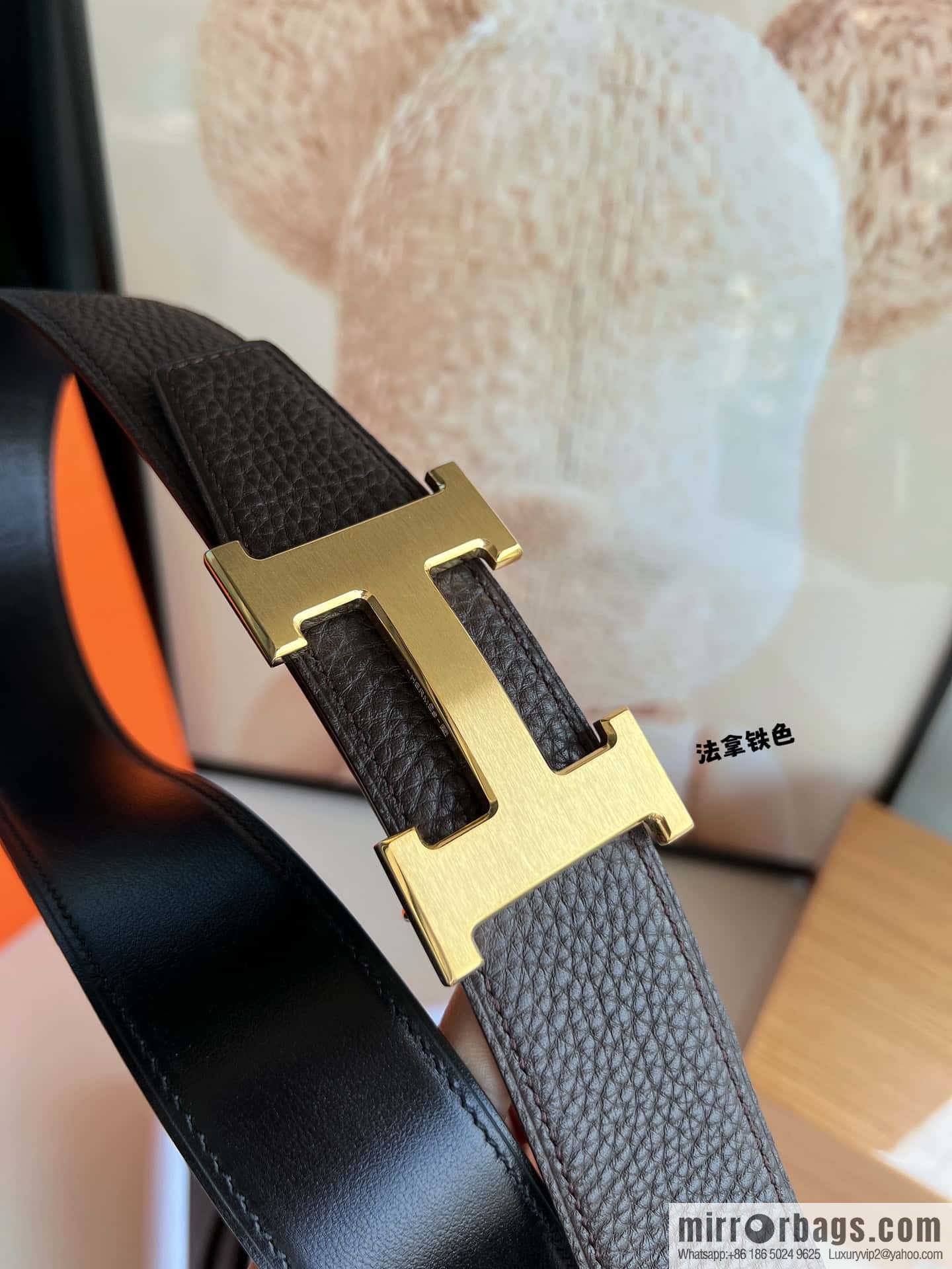 Hermes H metal solder joint buckle, men's double-sided leather belt 38mm