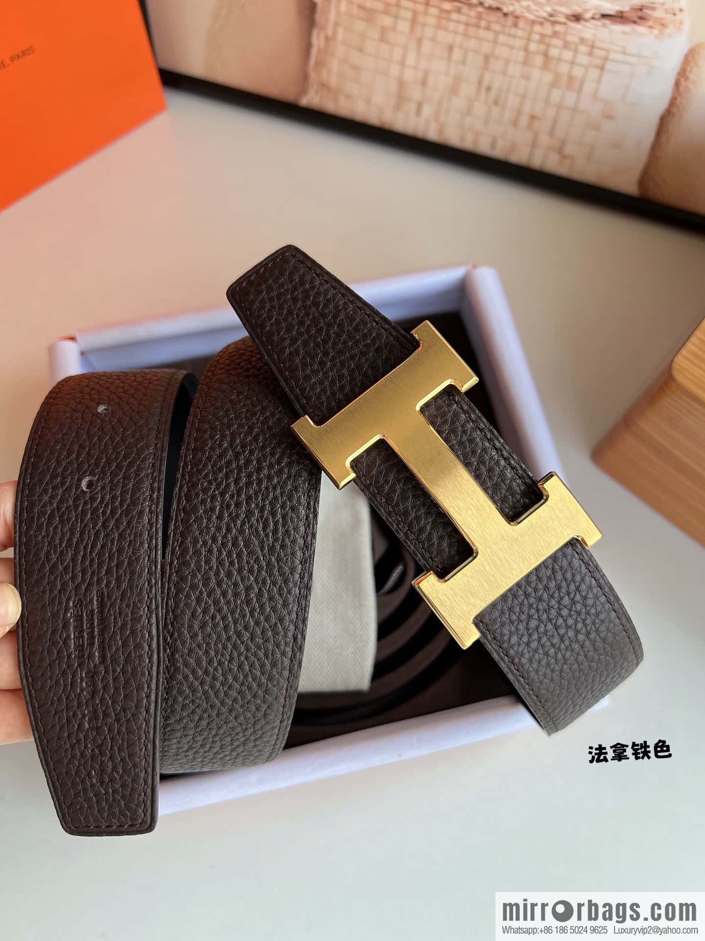 Hermes H metal solder joint buckle, men's double-sided leather belt 38mm