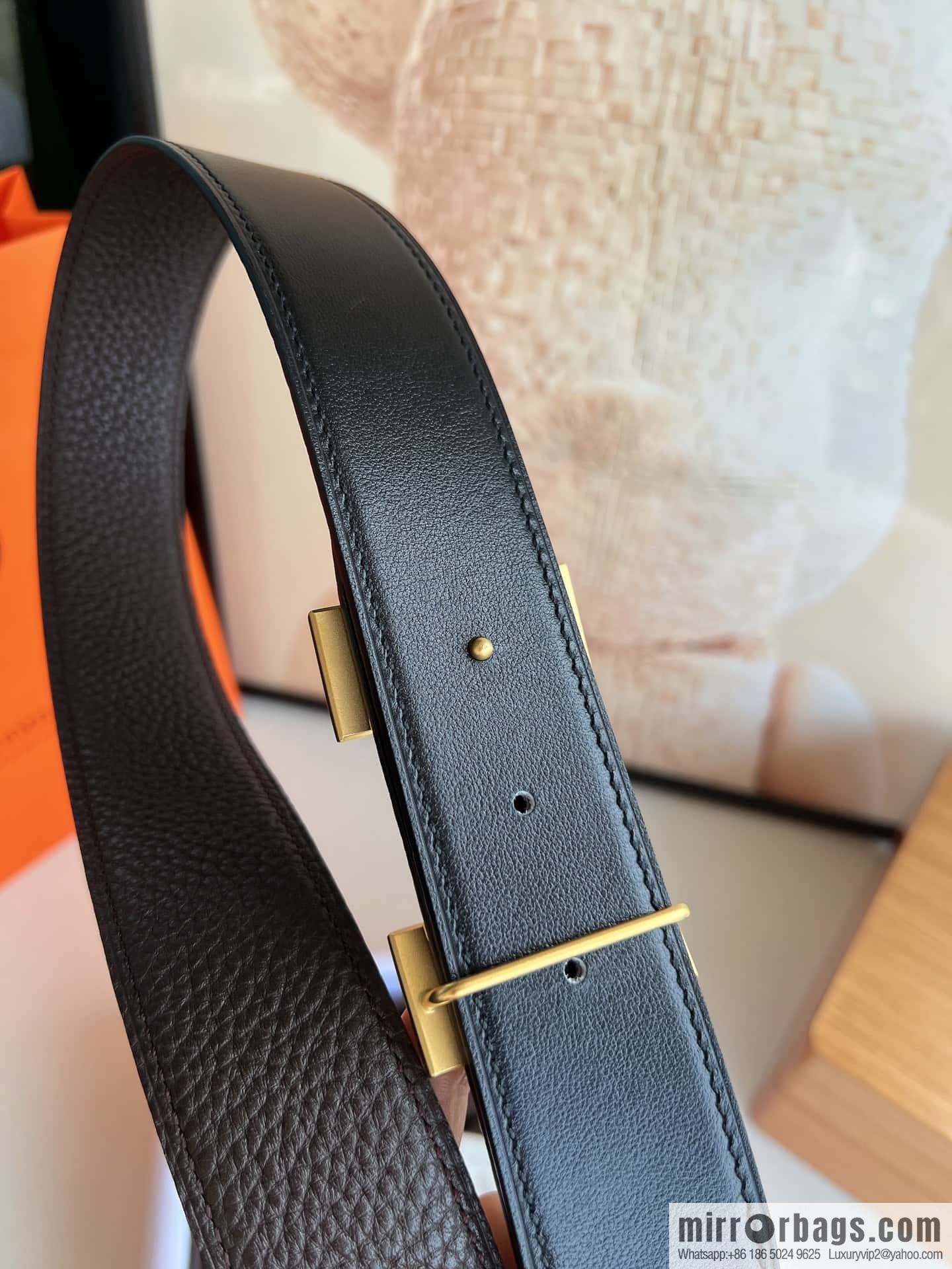 Hermes H metal solder joint buckle, men's double-sided leather belt 38mm