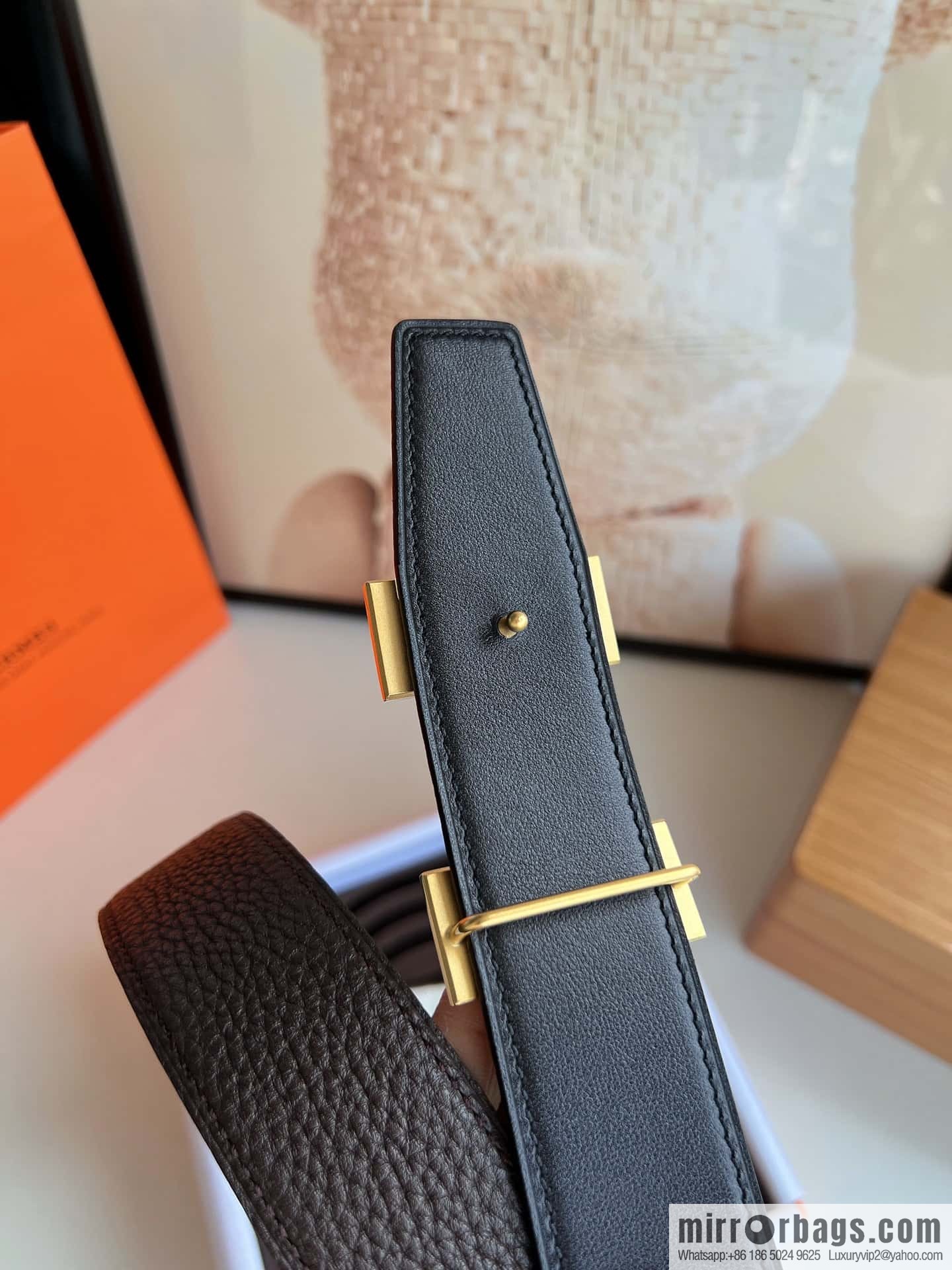 Hermes H metal solder joint buckle, men's double-sided leather belt 38mm