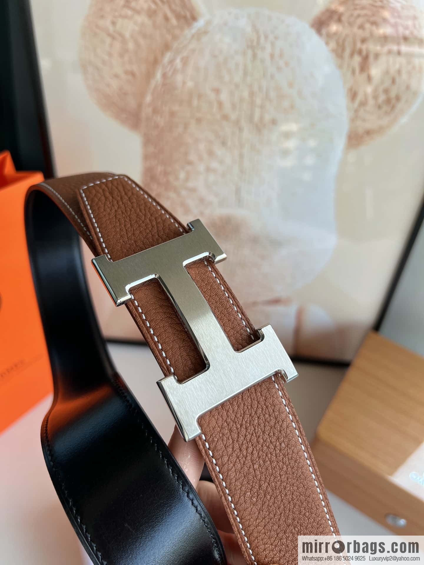 Hermes H metal solder joint buckle, men's double-sided leather belt 38mm