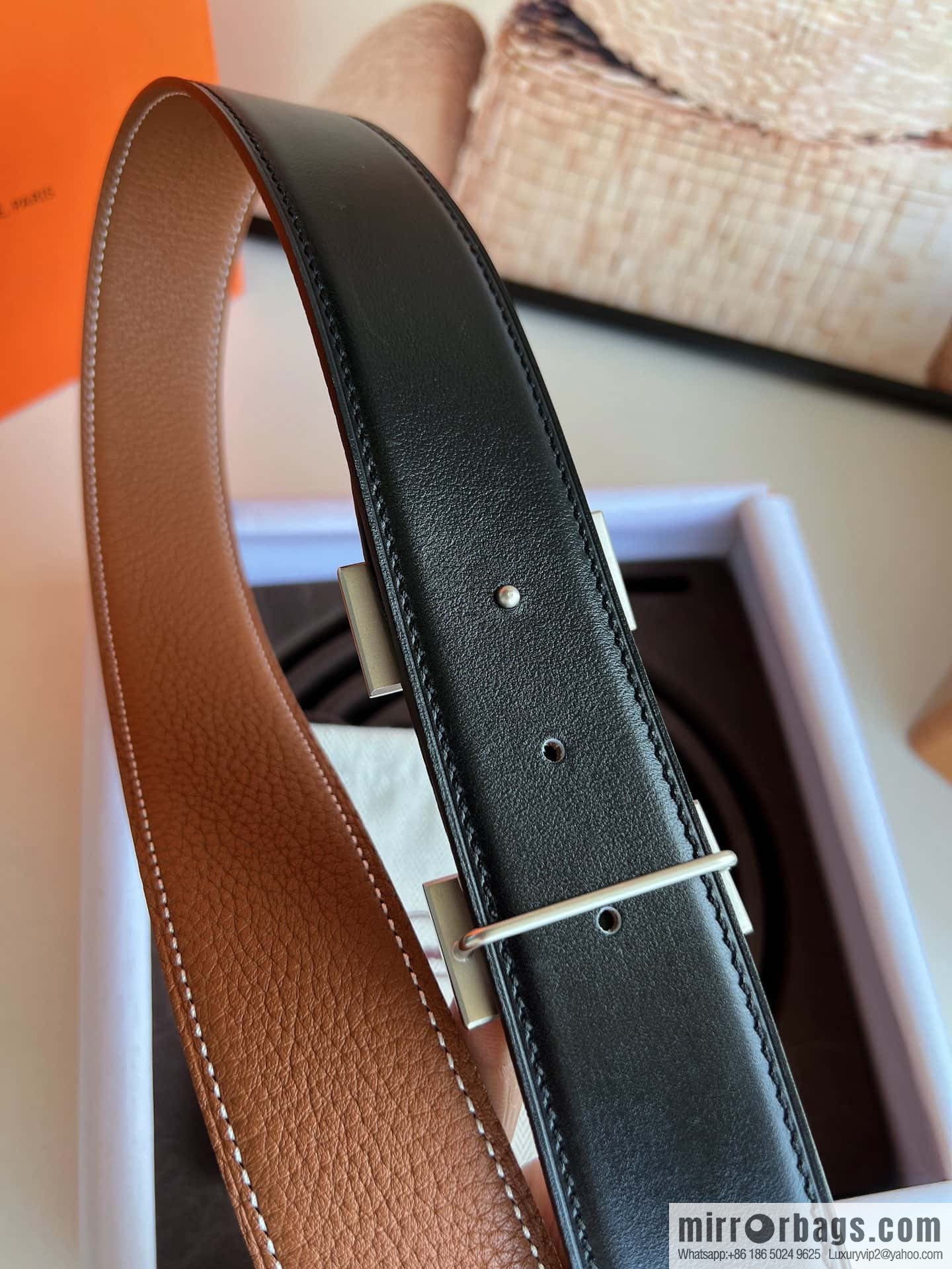 Hermes H metal solder joint buckle, men's double-sided leather belt 38mm