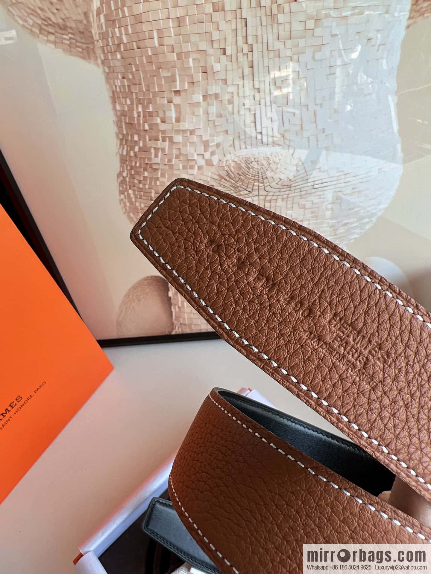 Hermes H metal solder joint buckle, men's double-sided leather belt 38mm