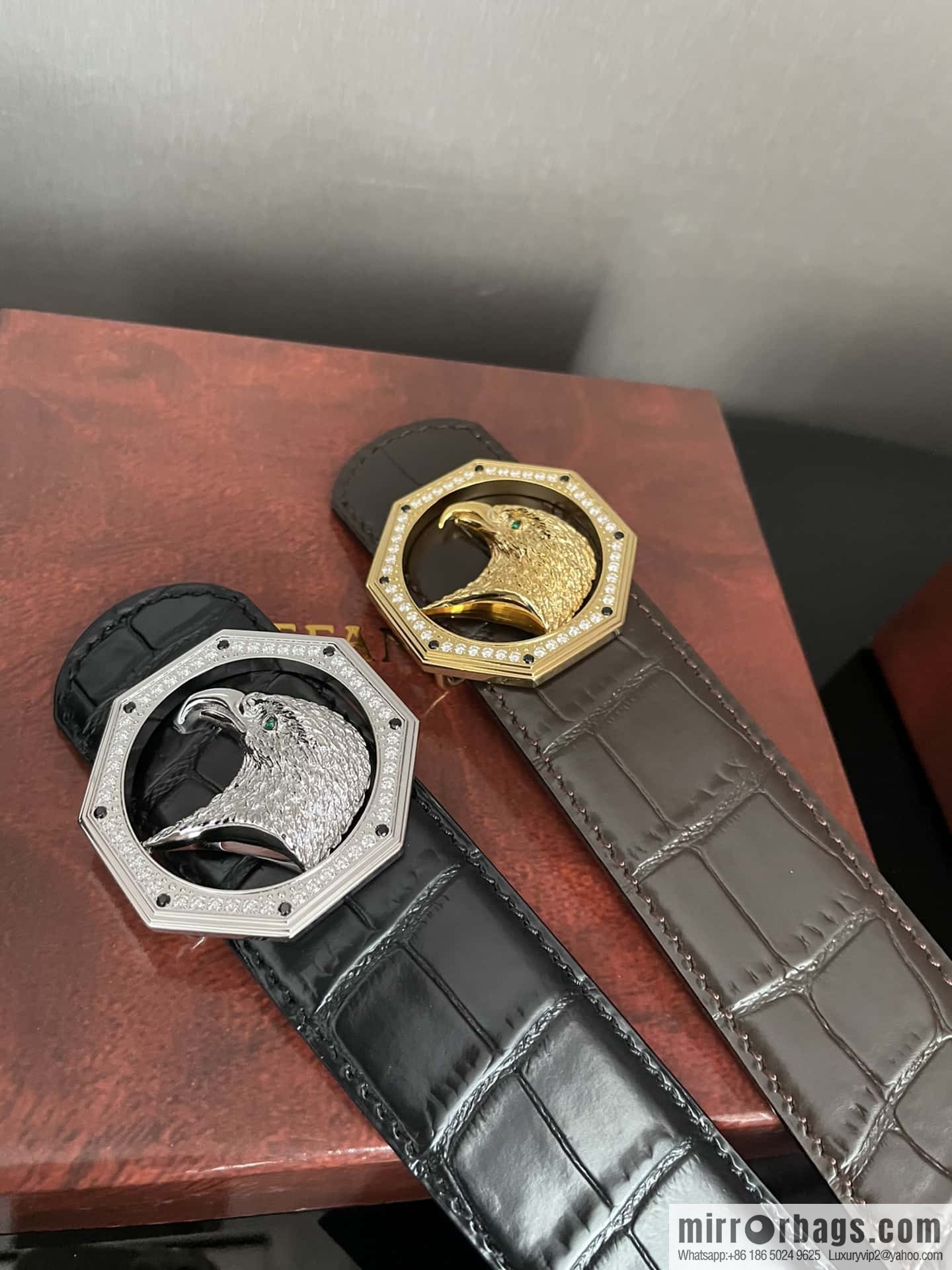 Stefano Ricci Stephen, stainless steel eagle head octagonal diamond buckle, crocodile belt 3.8cm