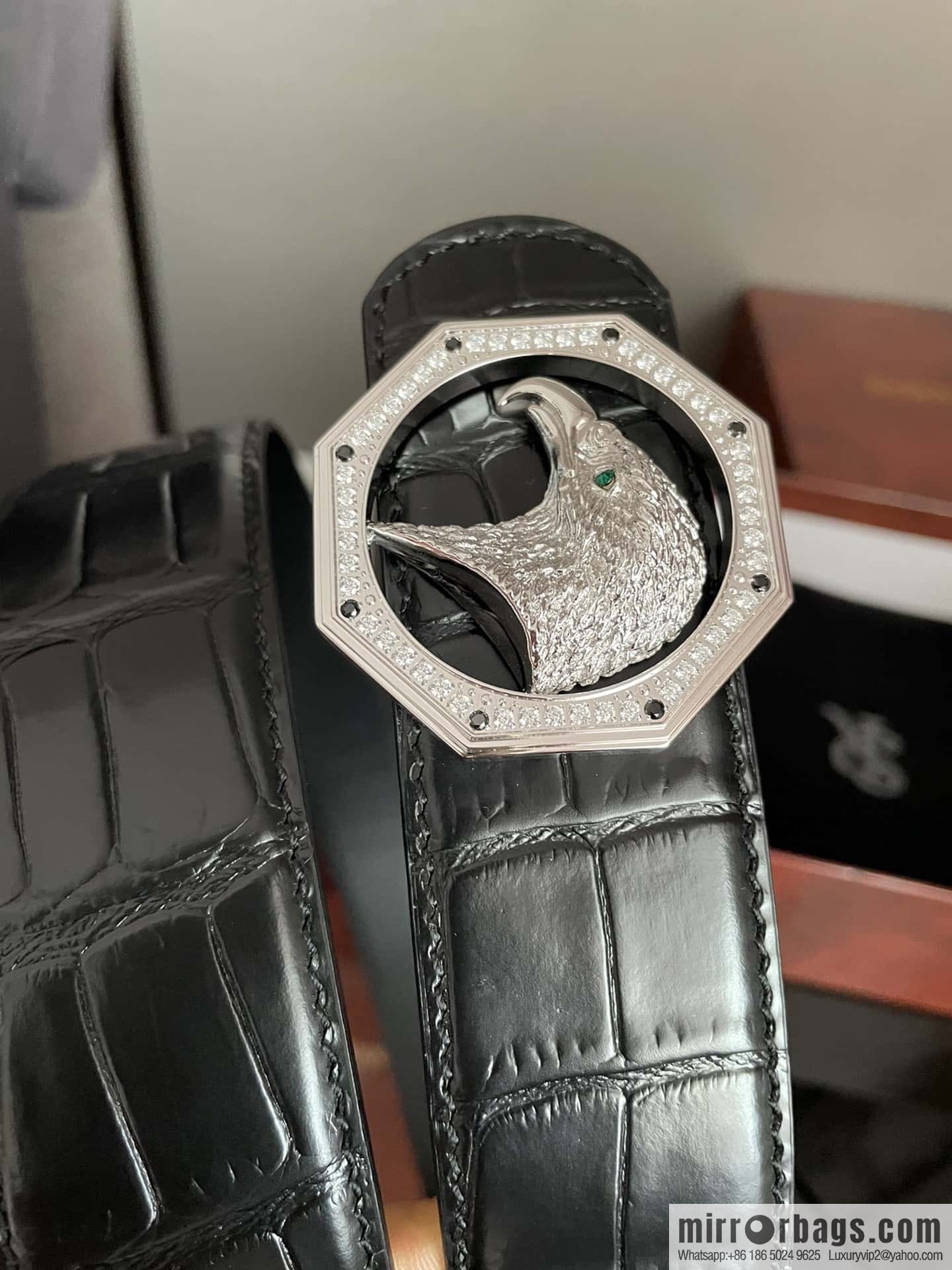 Stefano Ricci Stephen, stainless steel eagle head octagonal diamond buckle, crocodile belt 3.8cm