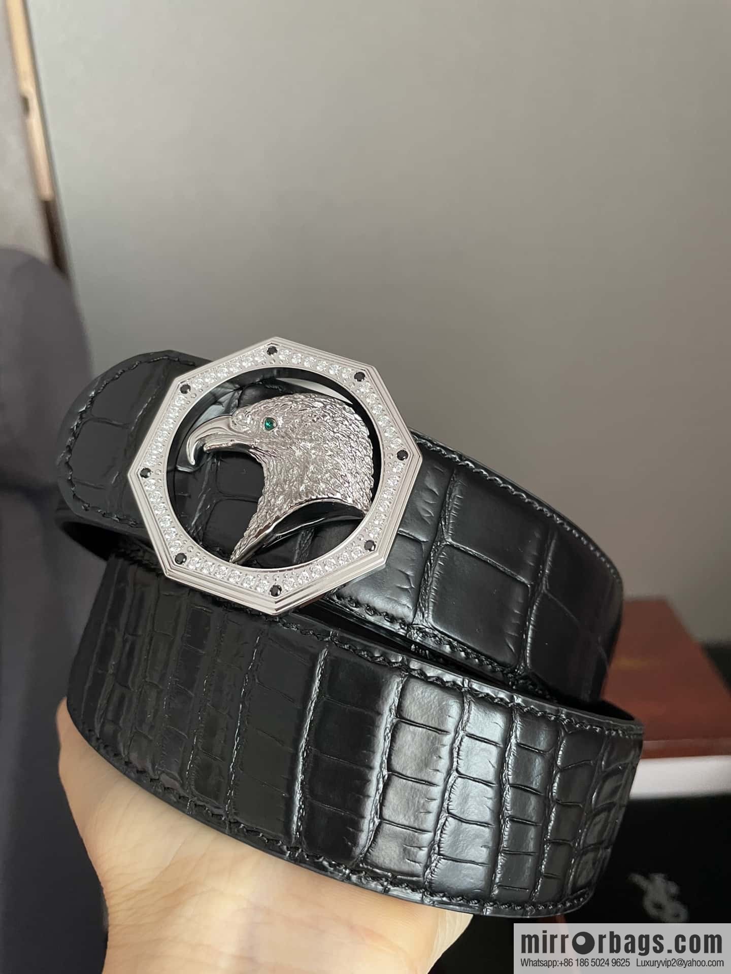 Stefano Ricci Stephen, stainless steel eagle head octagonal diamond buckle, crocodile belt 3.8cm