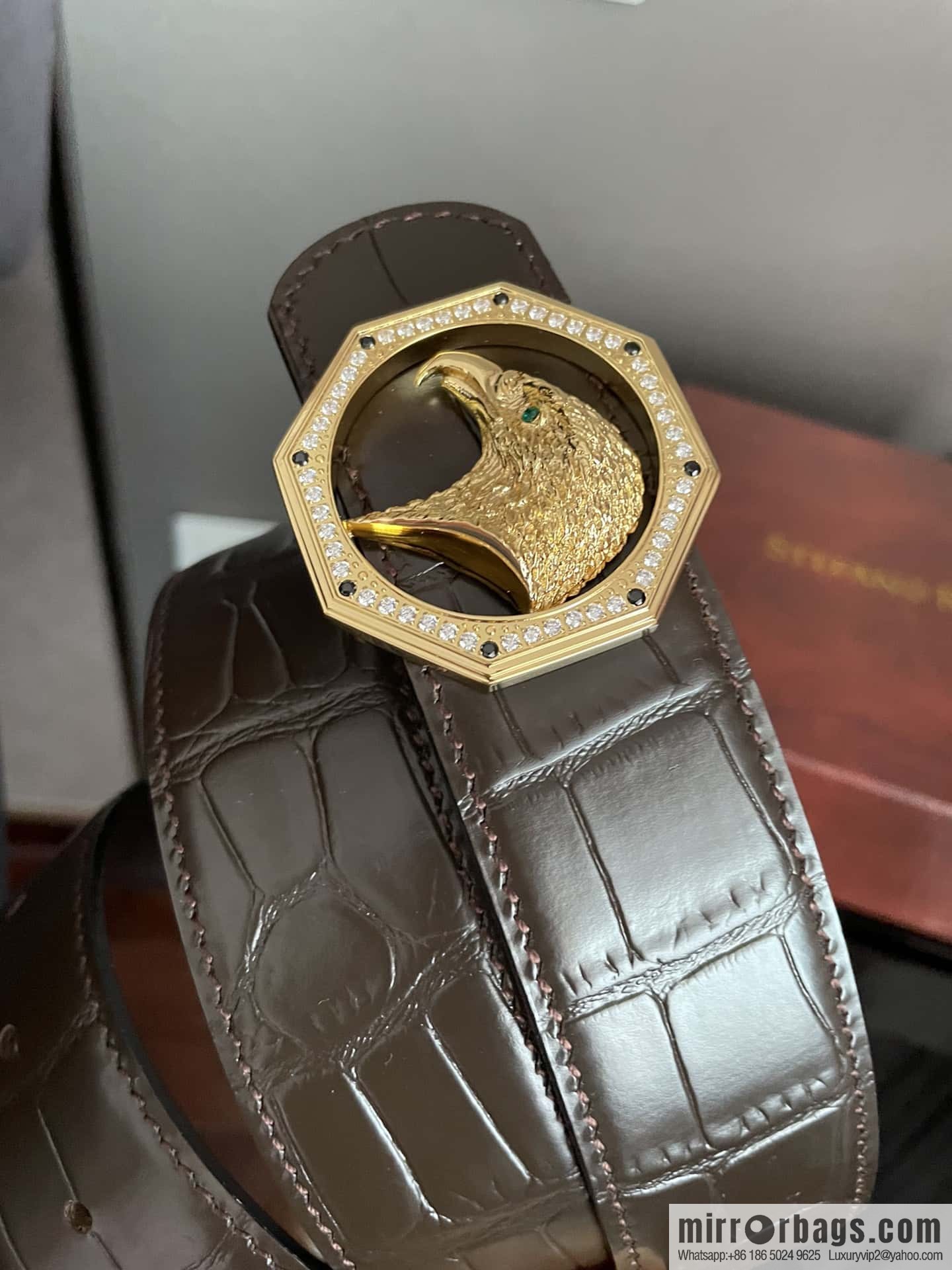 Stefano Ricci Stephen, stainless steel eagle head octagonal diamond buckle, crocodile belt 3.8cm