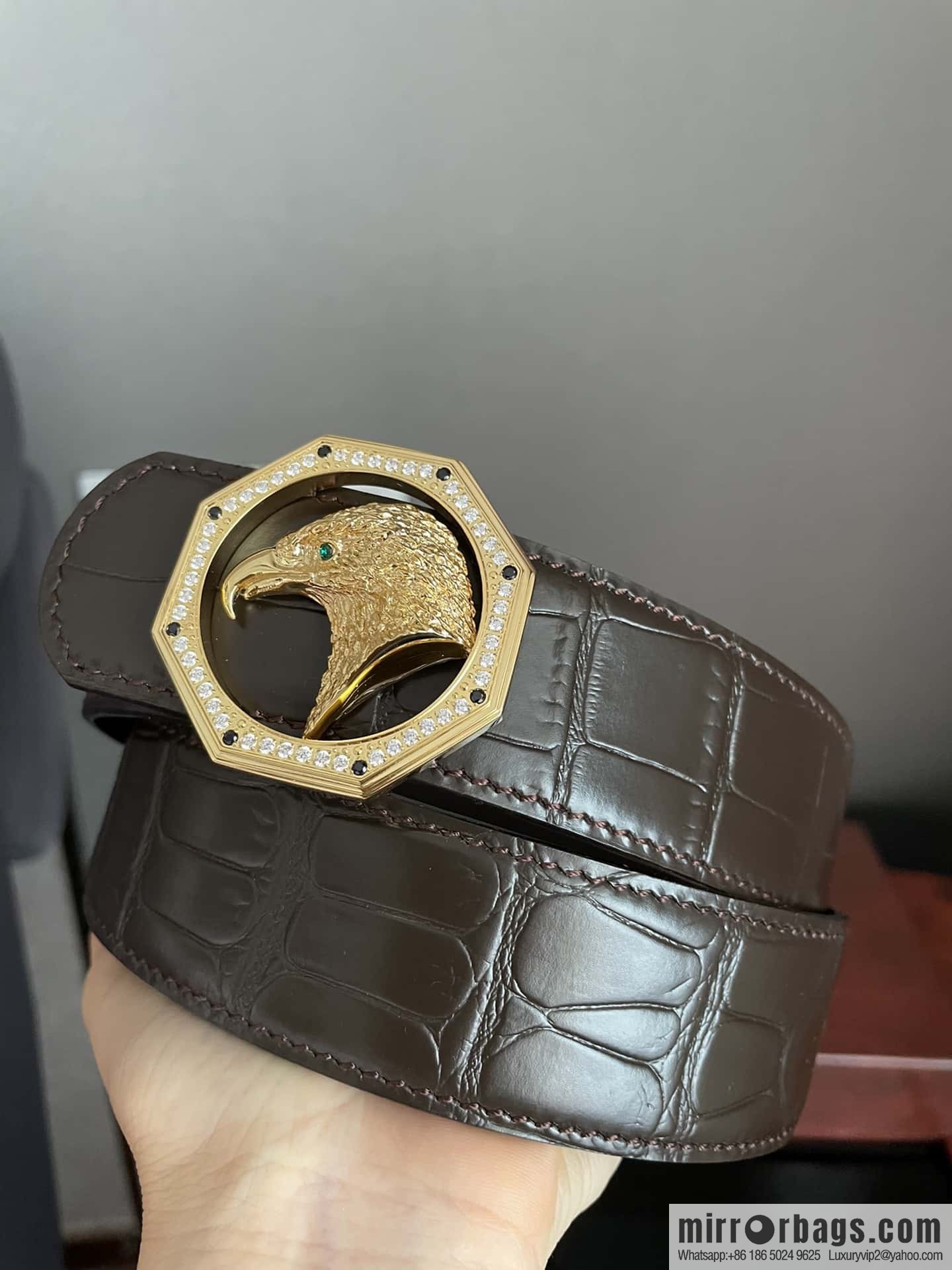 Stefano Ricci Stephen, stainless steel eagle head octagonal diamond buckle, crocodile belt 3.8cm