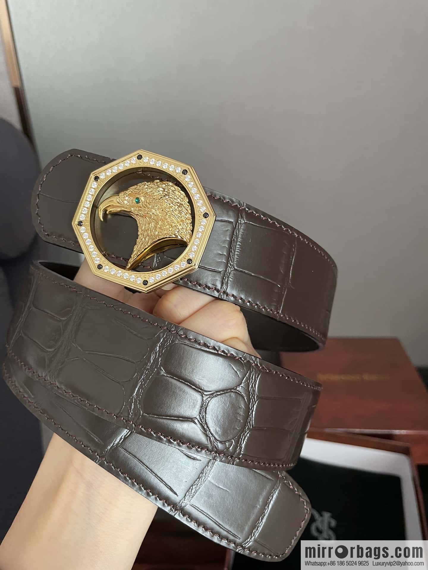 Stefano Ricci Stephen, stainless steel eagle head octagonal diamond buckle, crocodile belt 3.8cm
