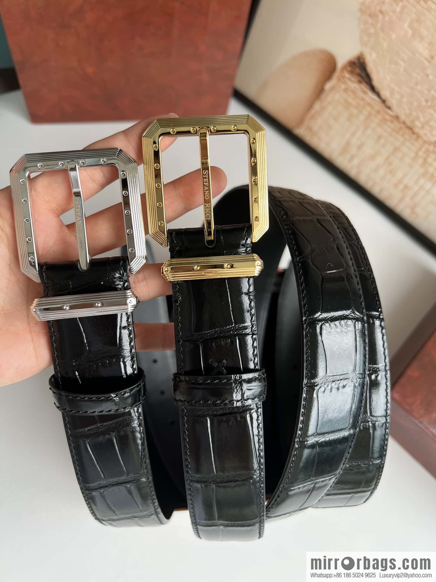 Stefano Ricci, original pin buckle in stainless steel, crocodile belt 3.6cm