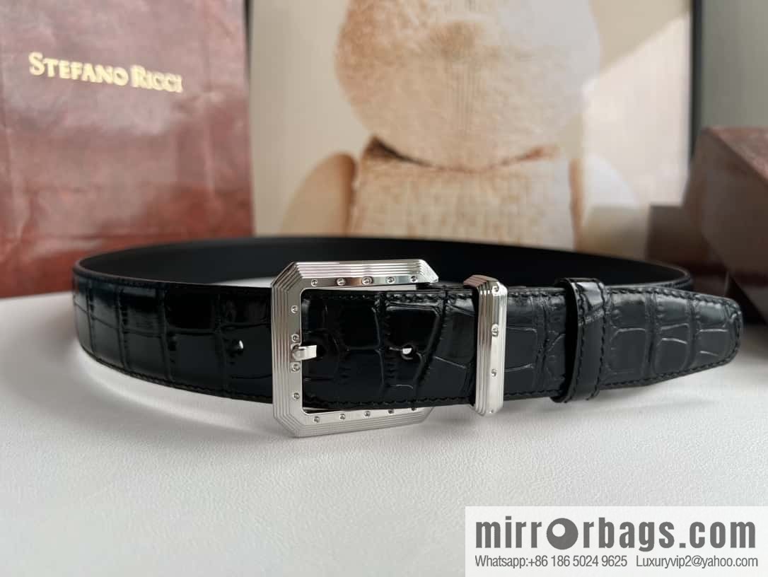 Stefano Ricci, original pin buckle in stainless steel, crocodile belt 3.6cm