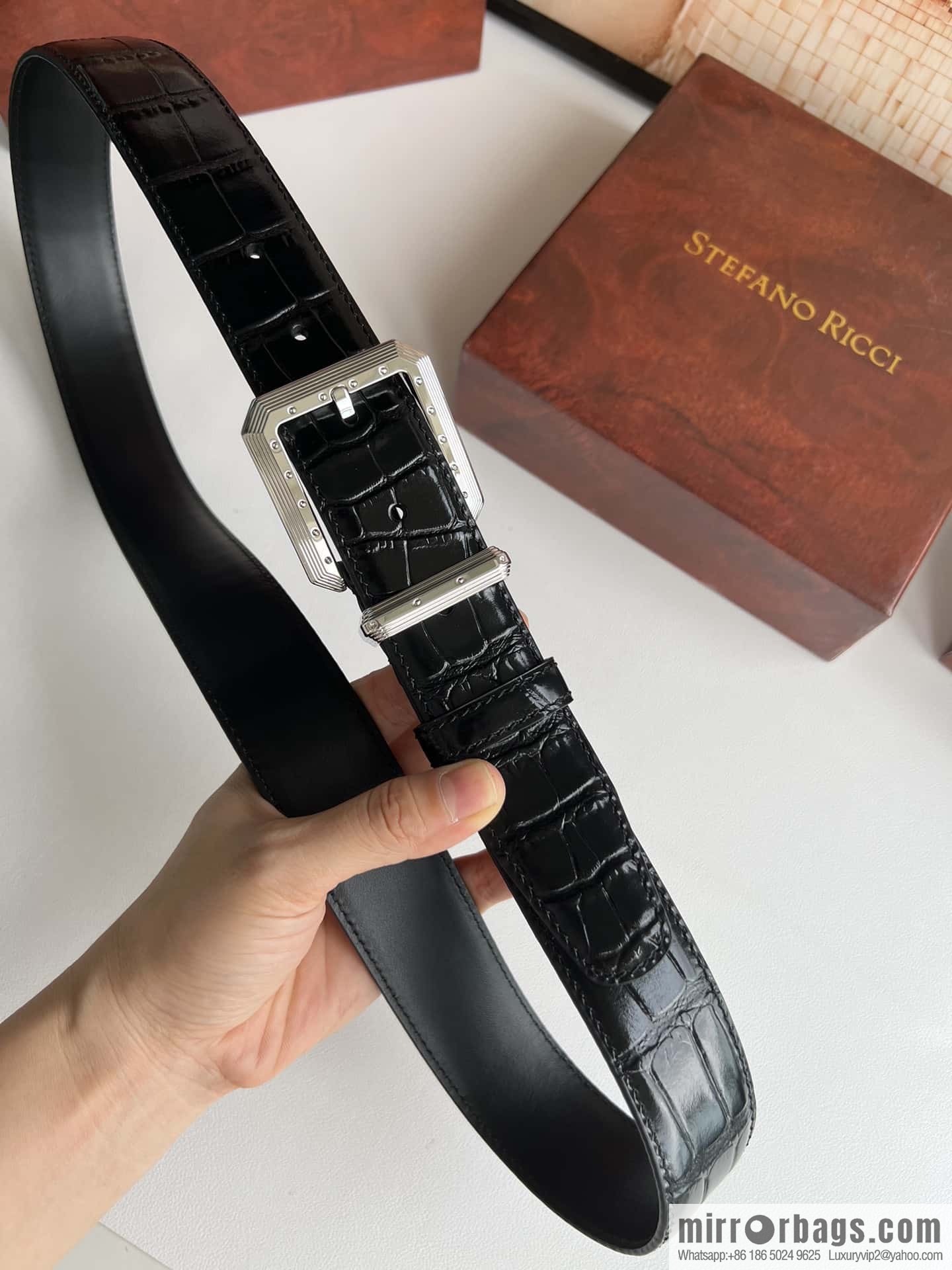 Stefano Ricci, original pin buckle in stainless steel, crocodile belt 3.6cm