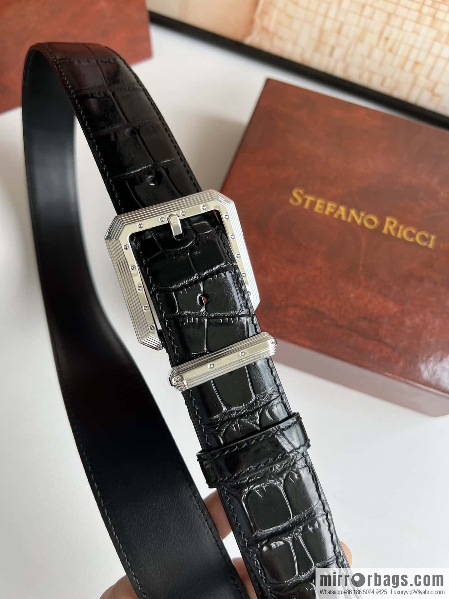 Stefano Ricci, original pin buckle in stainless steel, crocodile belt 3.6cm