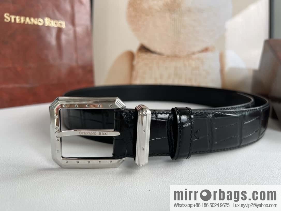 Stefano Ricci, original pin buckle in stainless steel, crocodile belt 3.6cm
