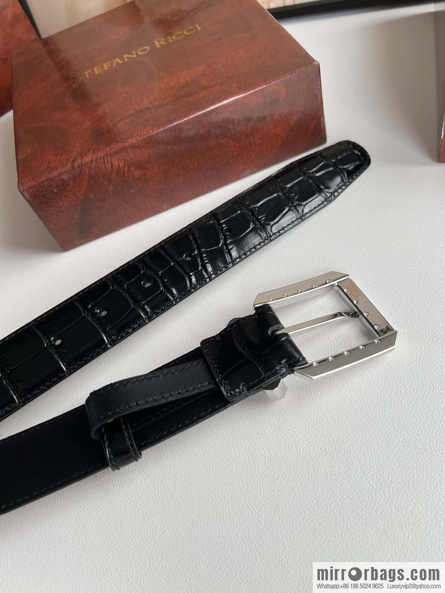 Stefano Ricci, original pin buckle in stainless steel, crocodile belt 3.6cm