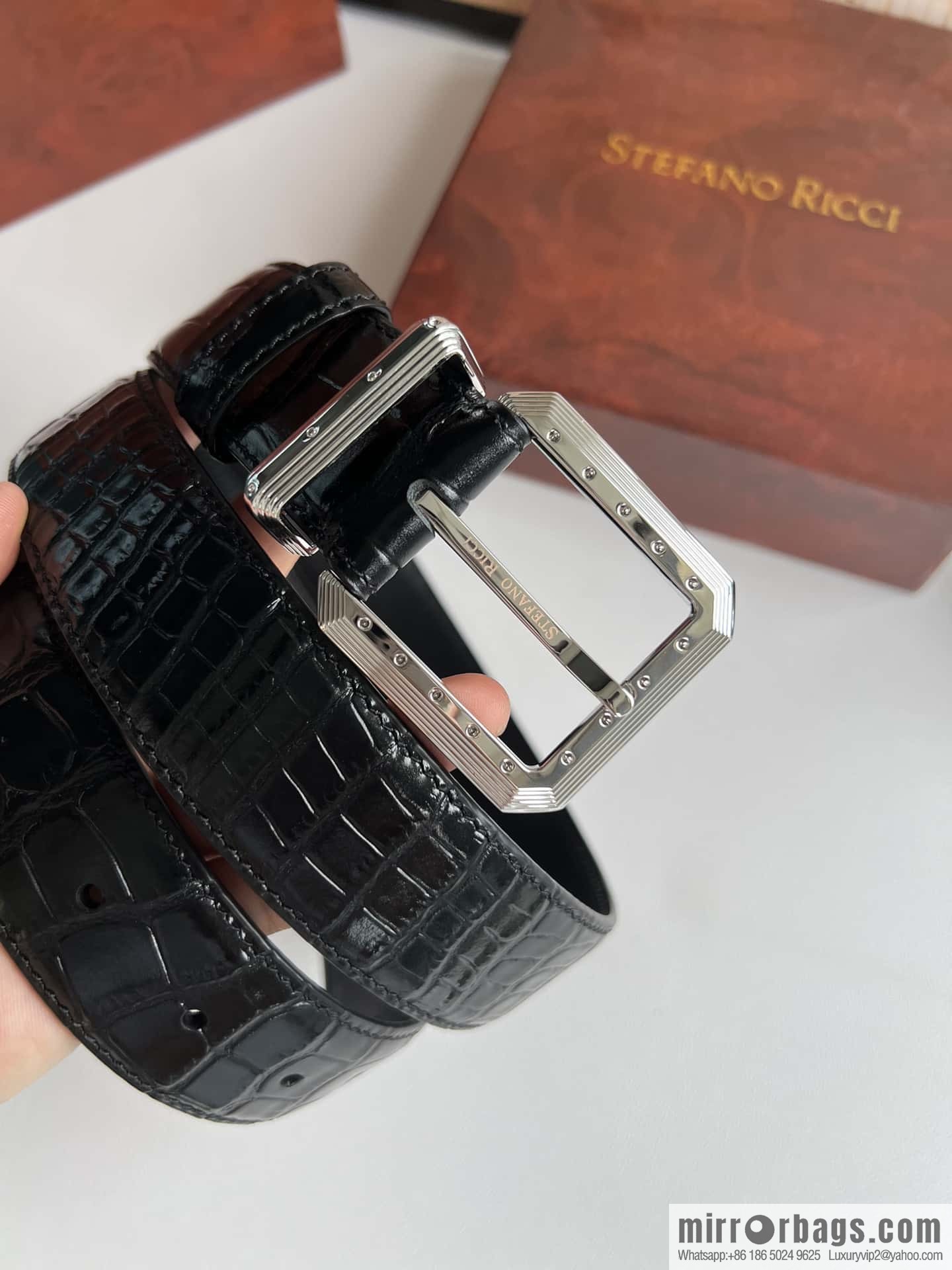 Stefano Ricci, original pin buckle in stainless steel, crocodile belt 3.6cm
