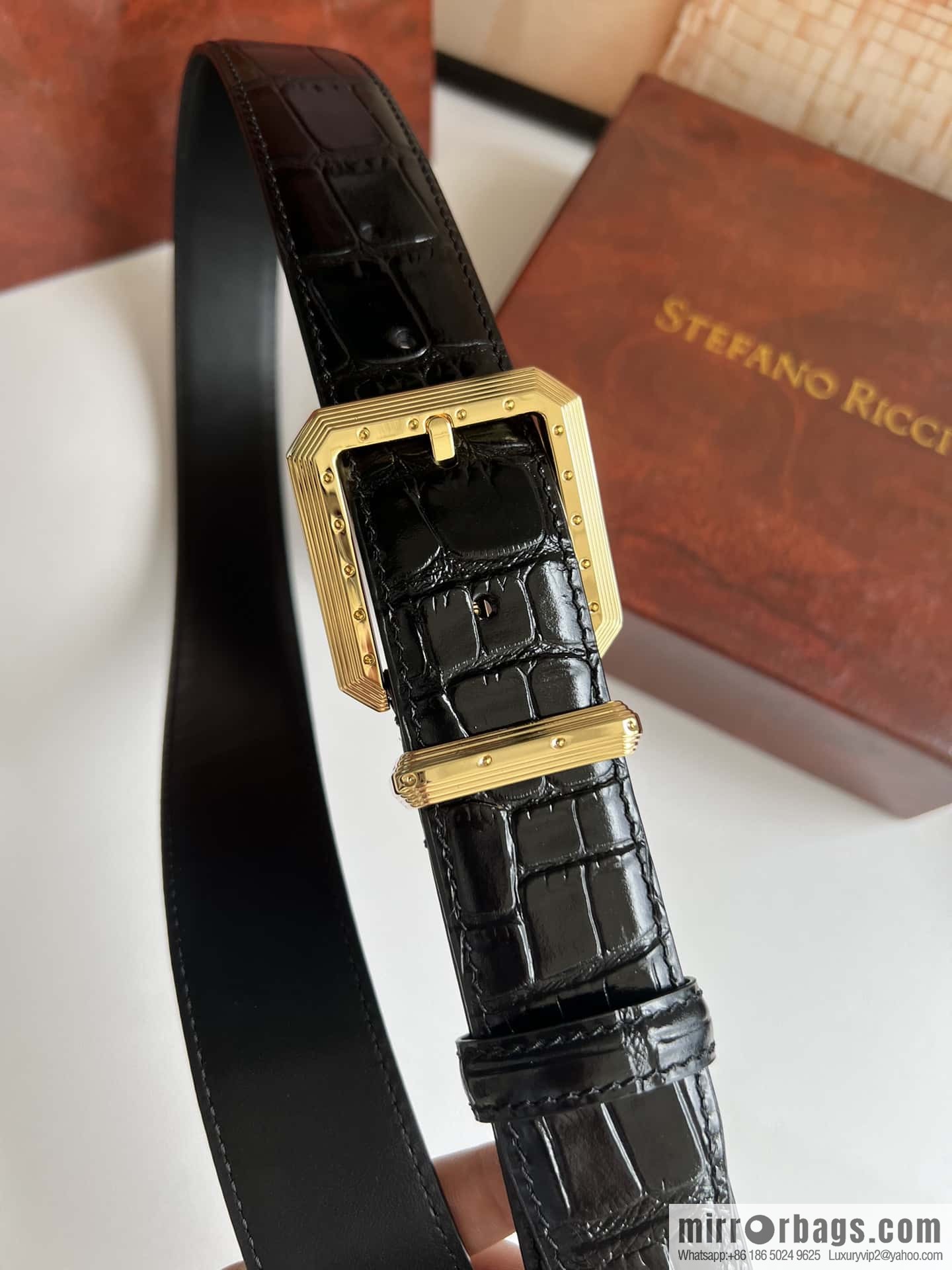Stefano Ricci, original pin buckle in stainless steel, crocodile belt 3.6cm
