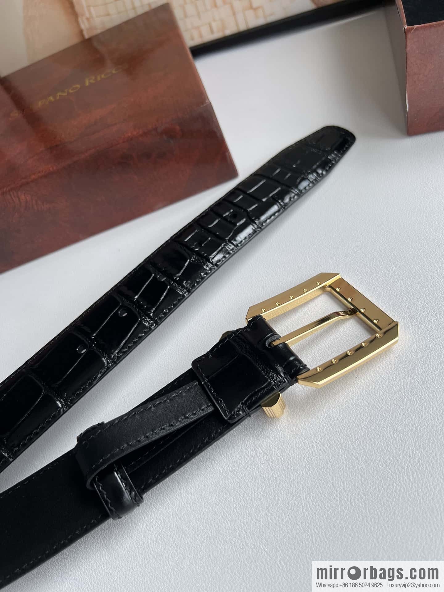 Stefano Ricci, original pin buckle in stainless steel, crocodile belt 3.6cm