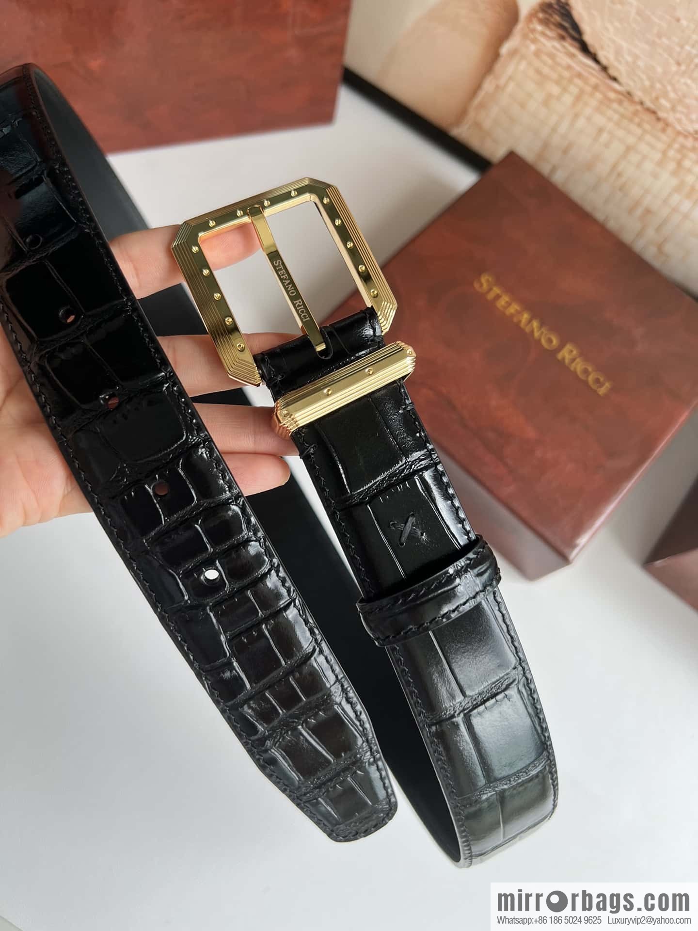Stefano Ricci, original pin buckle in stainless steel, crocodile belt 3.6cm