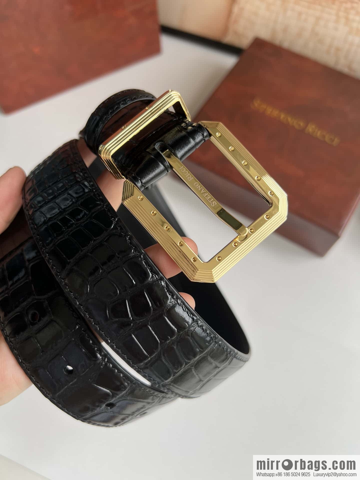 Stefano Ricci, original pin buckle in stainless steel, crocodile belt 3.6cm
