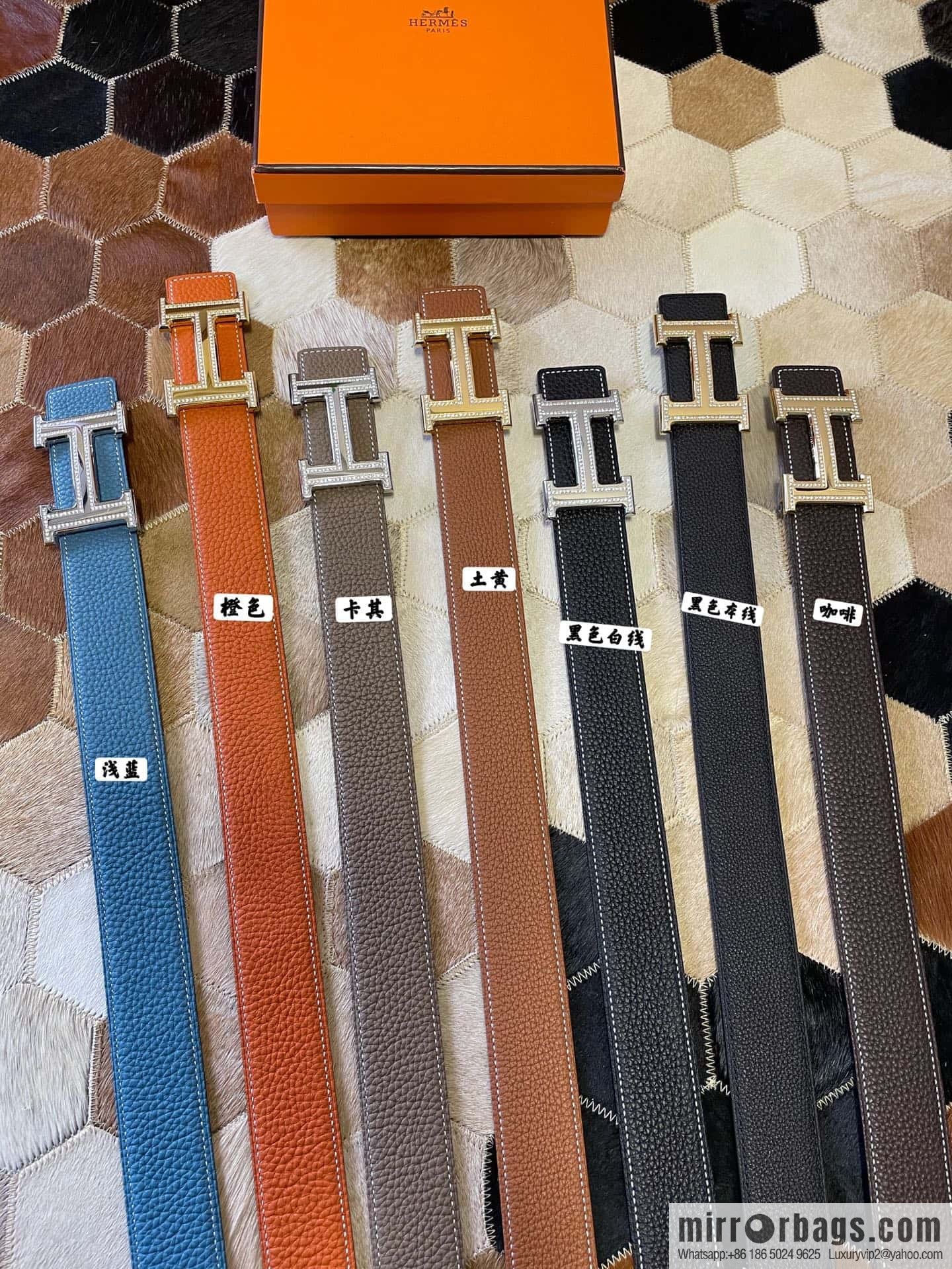 Hermes, stainless steel double-row diamond buckle, original leather lychee pattern belt 3.8cm