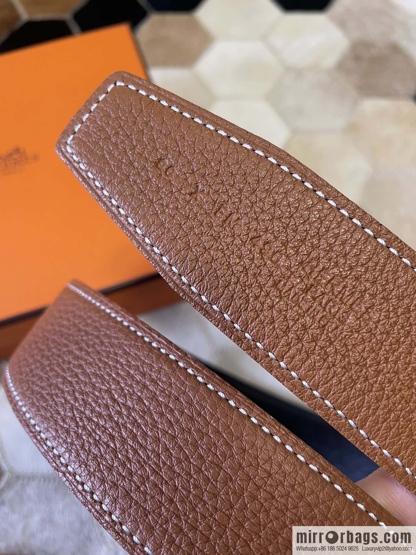 Hermes, stainless steel double-row diamond buckle, original leather lychee pattern belt 3.8cm