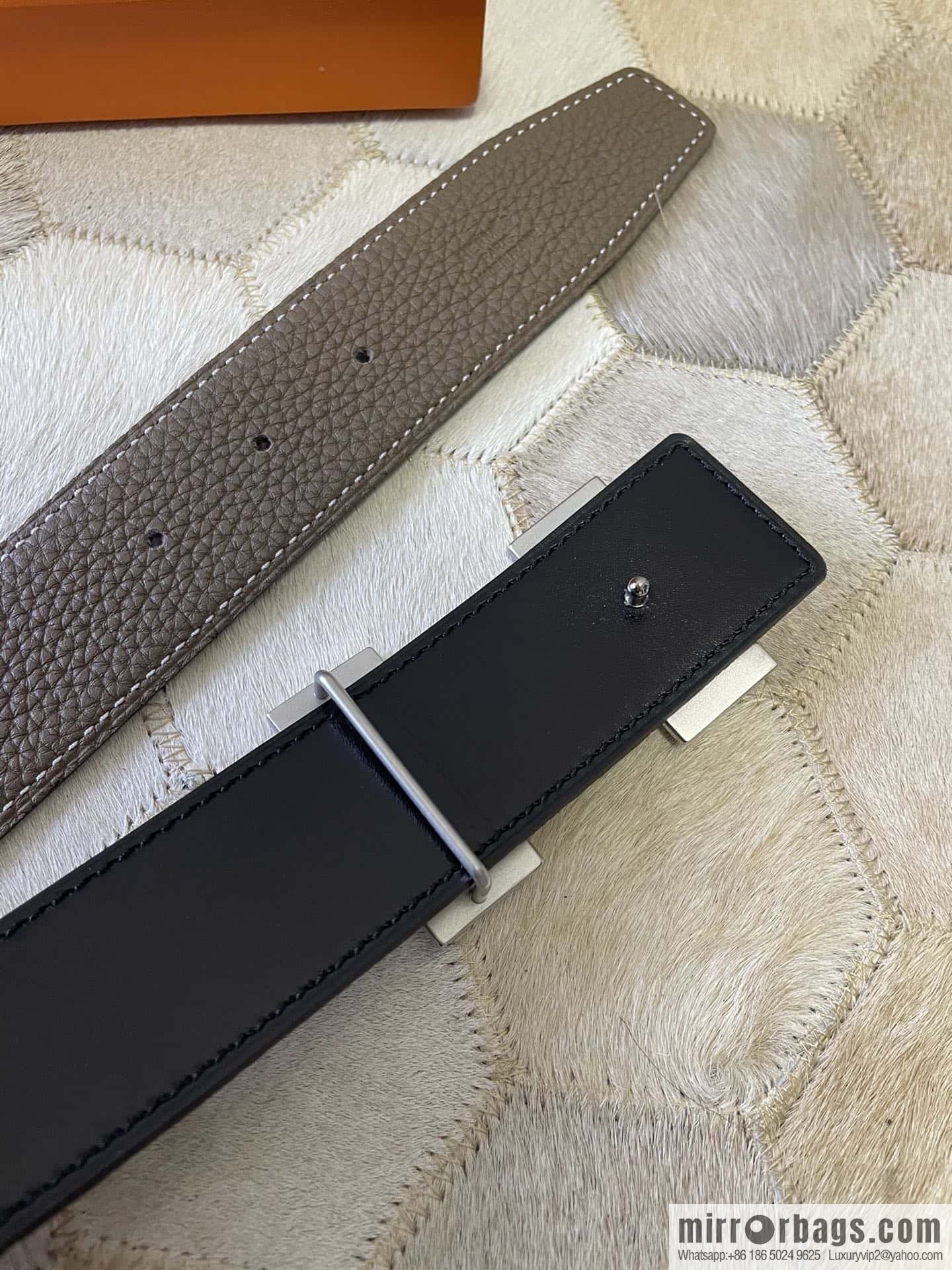 Hermes, stainless steel double-row diamond buckle, original leather lychee pattern belt 3.8cm