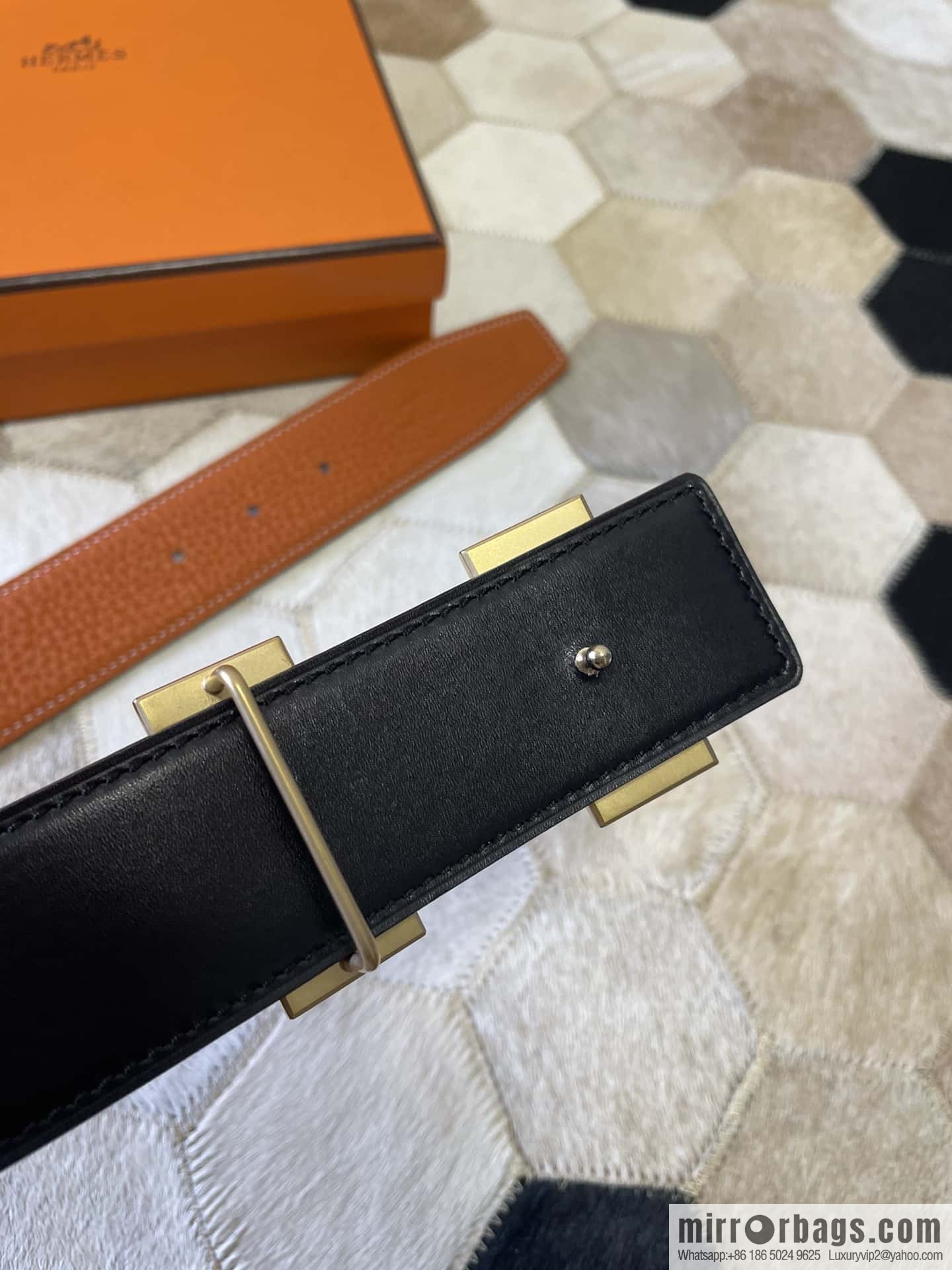 Hermes, stainless steel double-row diamond buckle, original leather lychee pattern belt 3.8cm