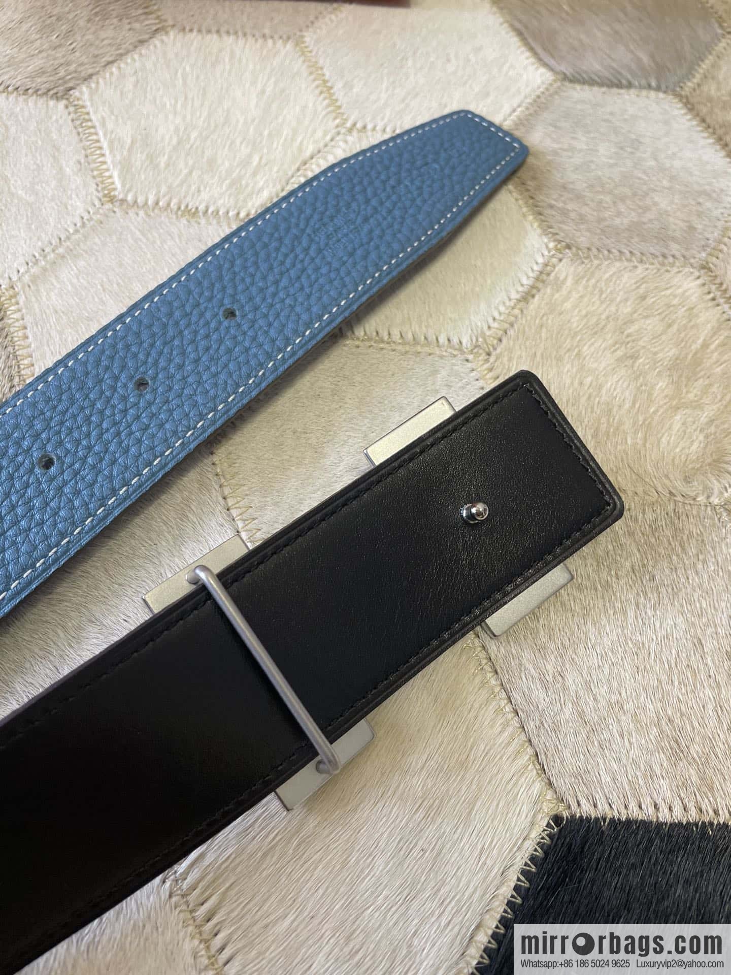 Hermes, stainless steel double-row diamond buckle, original leather lychee pattern belt 3.8cm
