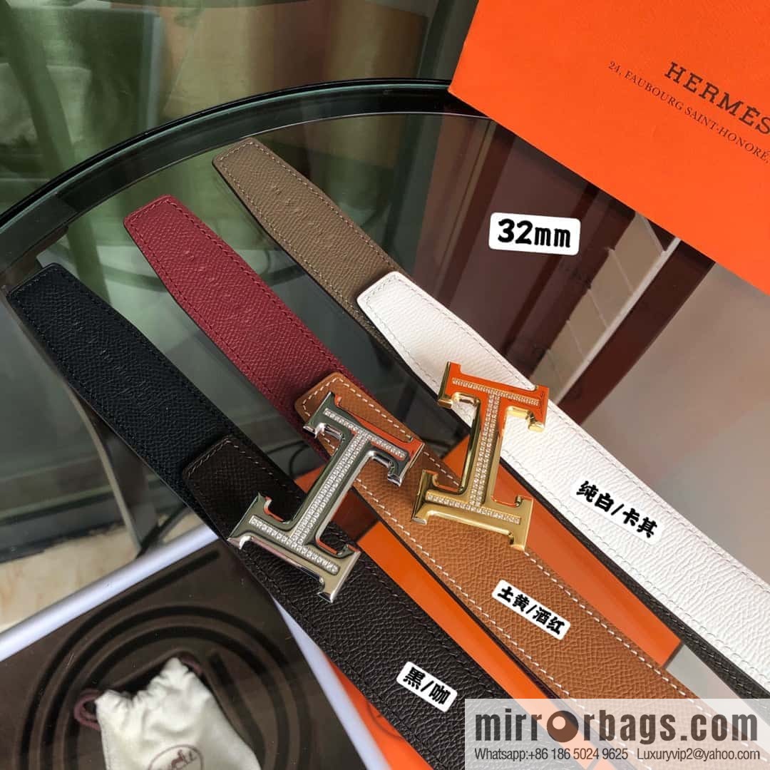 Hermes, Stainless Steel with Diamond Buckle & Double-Sided Palm Belt 32mm