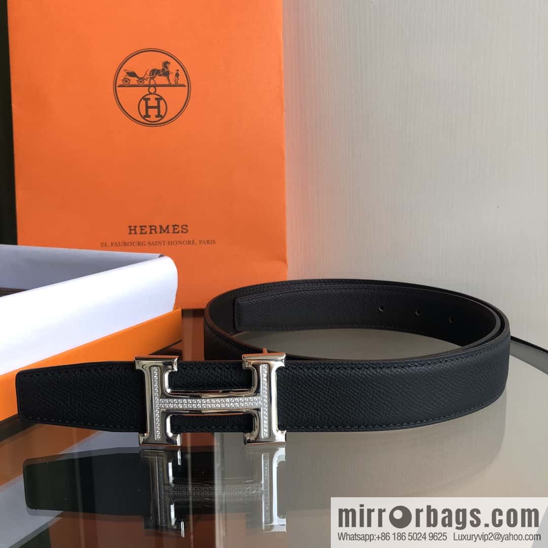 Hermes, Stainless Steel with Diamond Buckle & Double-Sided Palm Belt 32mm