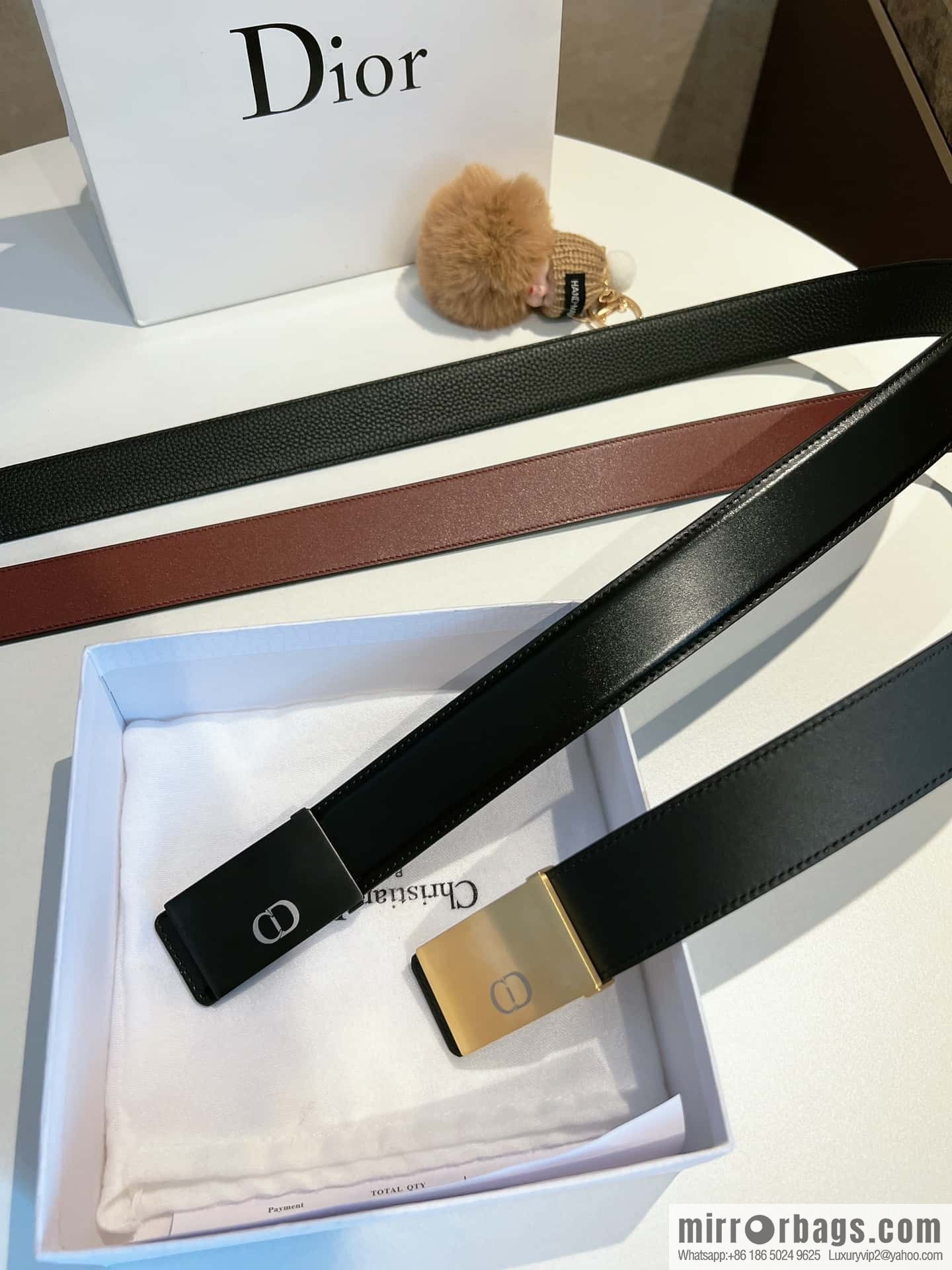 Dior, cowhide leather two-sided brushed craft plate buckle 35mm belt