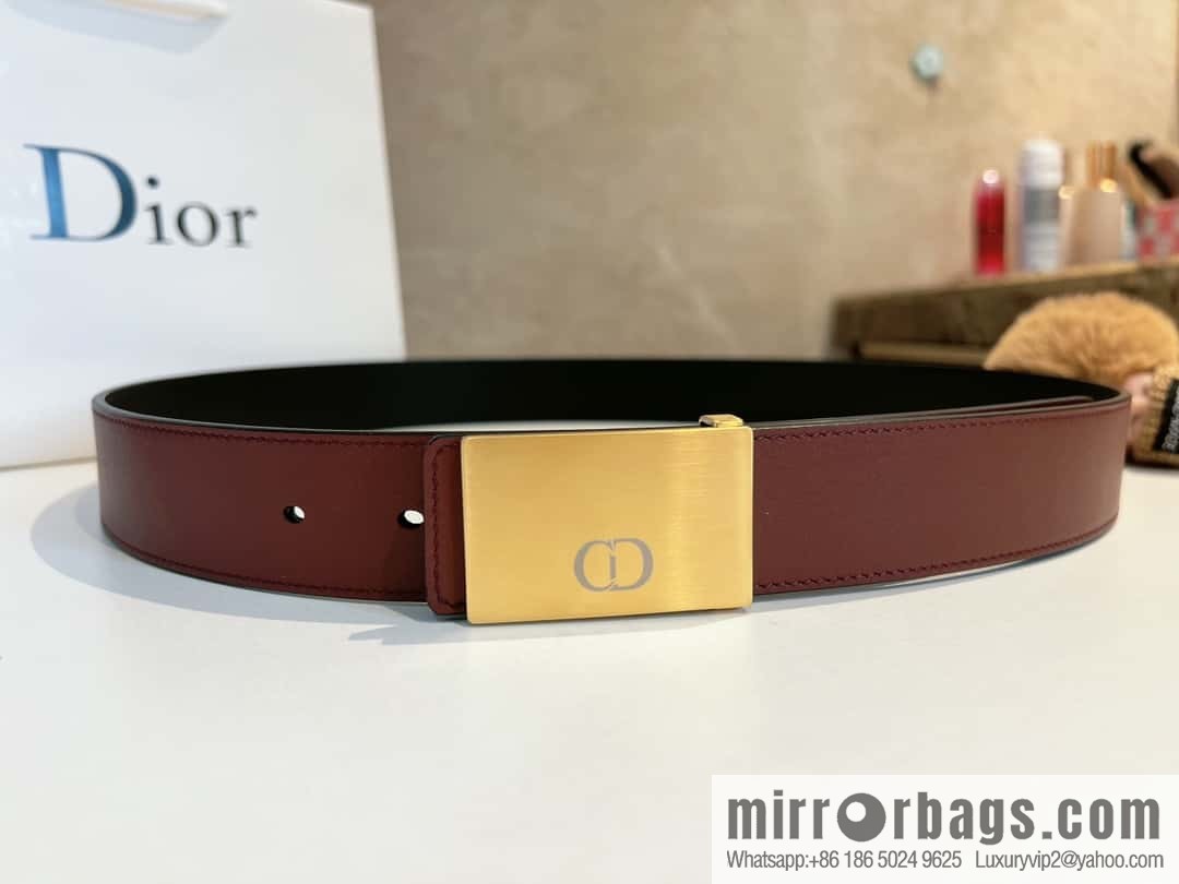 Dior, cowhide leather two-sided brushed craft plate buckle 35mm belt