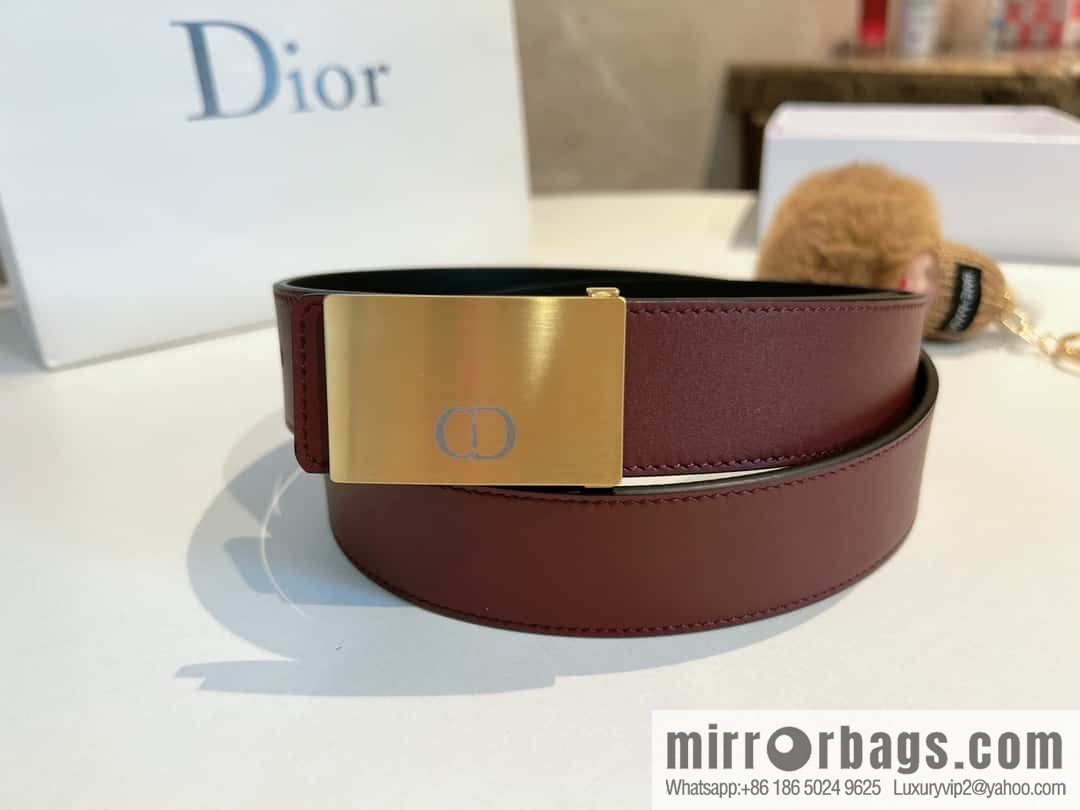 Dior, cowhide leather two-sided brushed craft plate buckle 35mm belt