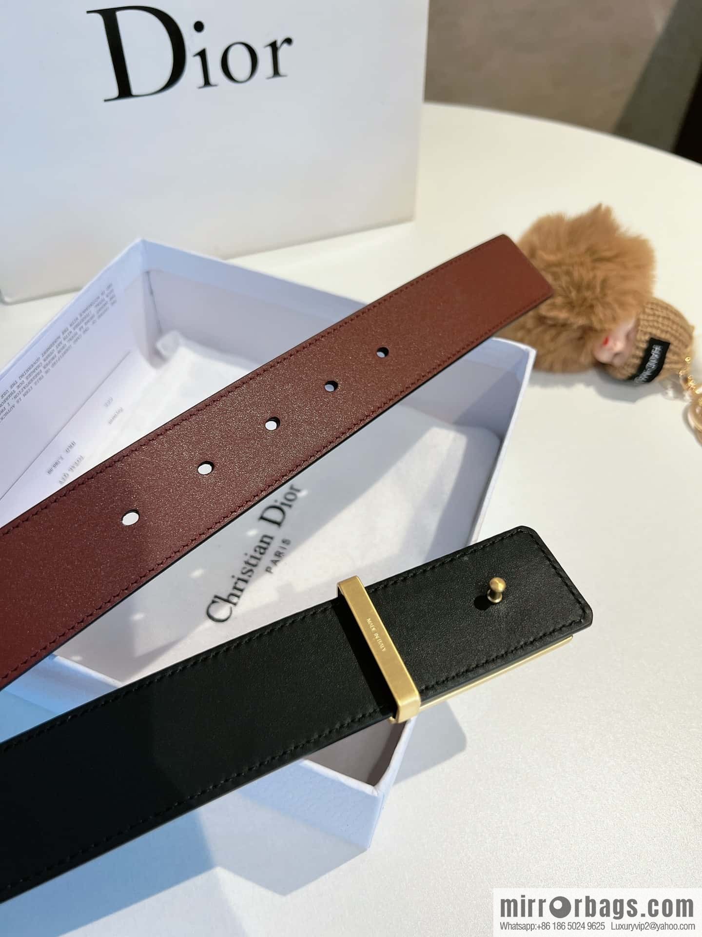 Dior, cowhide leather two-sided brushed craft plate buckle 35mm belt
