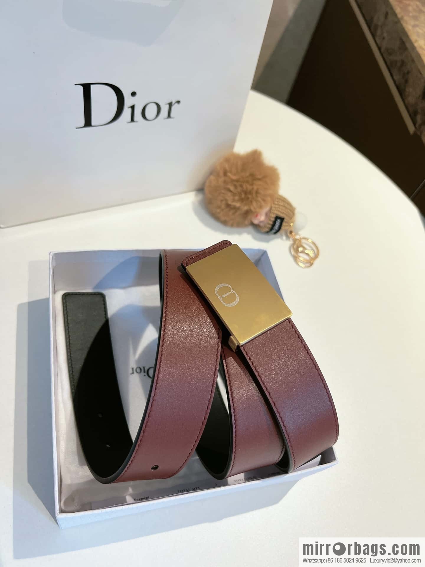 Dior, cowhide leather two-sided brushed craft plate buckle 35mm belt