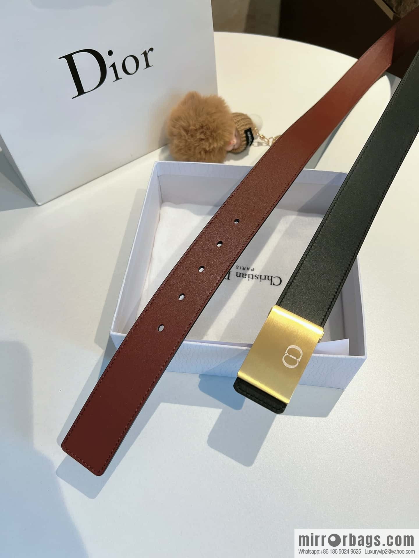 Dior, cowhide leather two-sided brushed craft plate buckle 35mm belt
