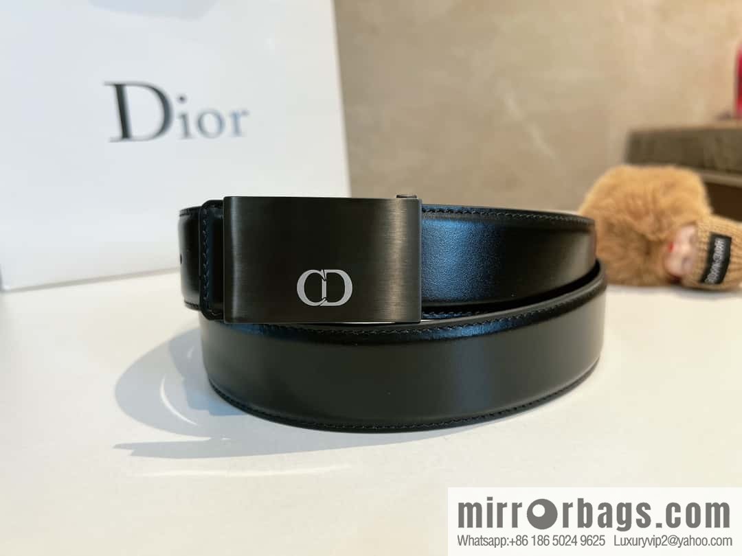 Dior, cowhide leather two-sided brushed craft plate buckle 35mm belt