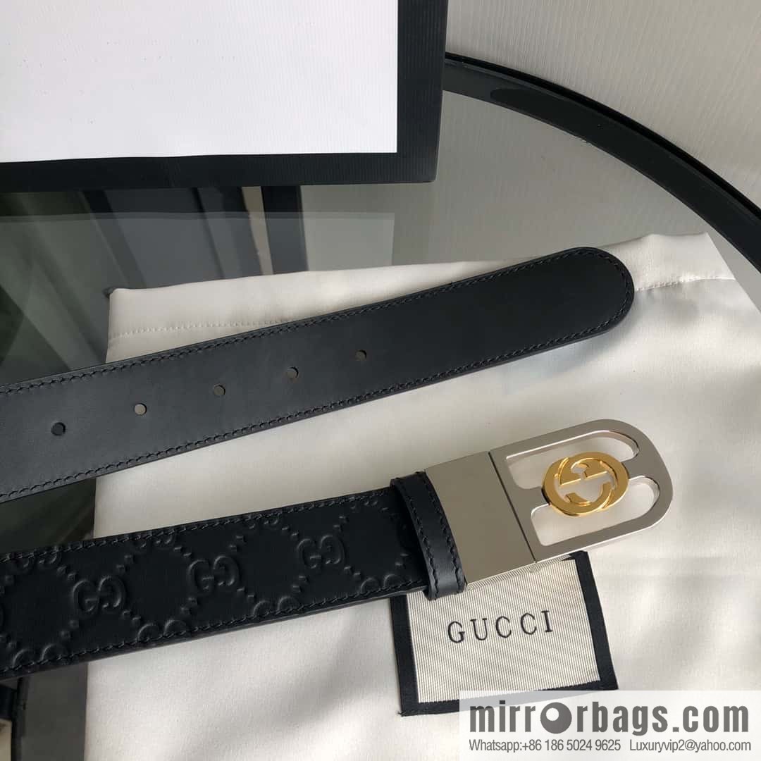 Gucci Gucci interlocking G-buckle first layer cowhide embossed belt 3.5cm
