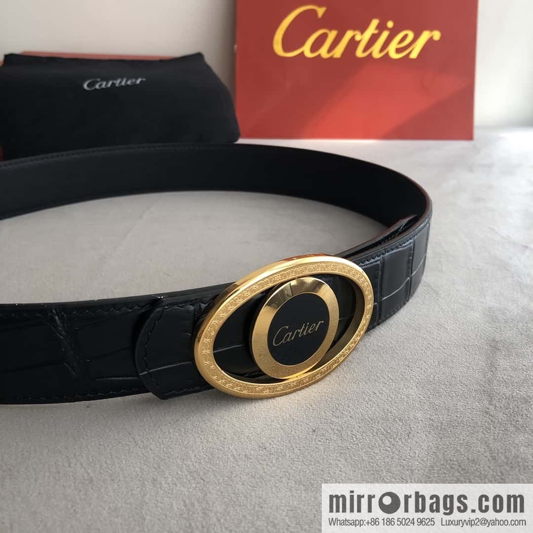 Cartier Cartier, upturned metal buckle on both sides of stainless steel, crocodile belt 3.5cm