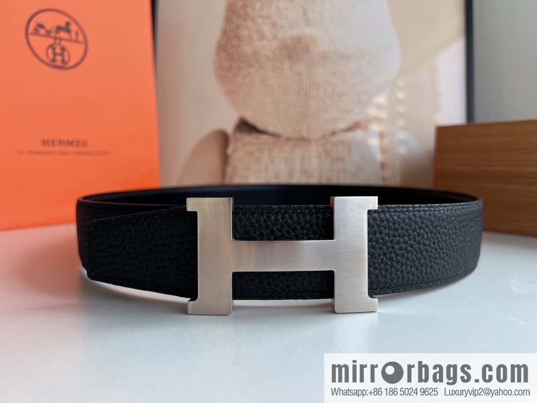 HERMES H solder joint four-corner metal buckle, men's double-sided leather belt 38mm