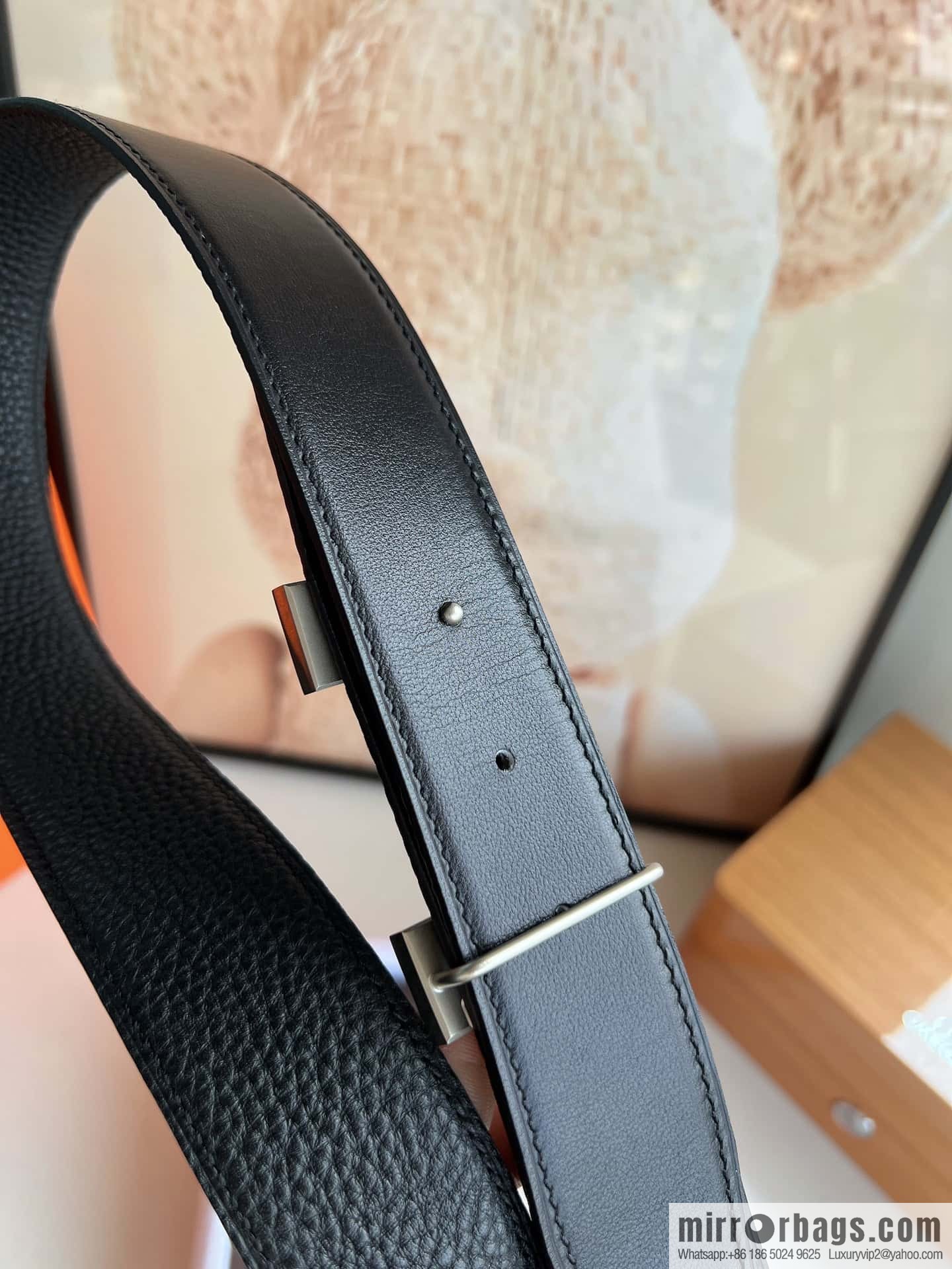 HERMES H solder joint four-corner metal buckle, men's double-sided leather belt 38mm