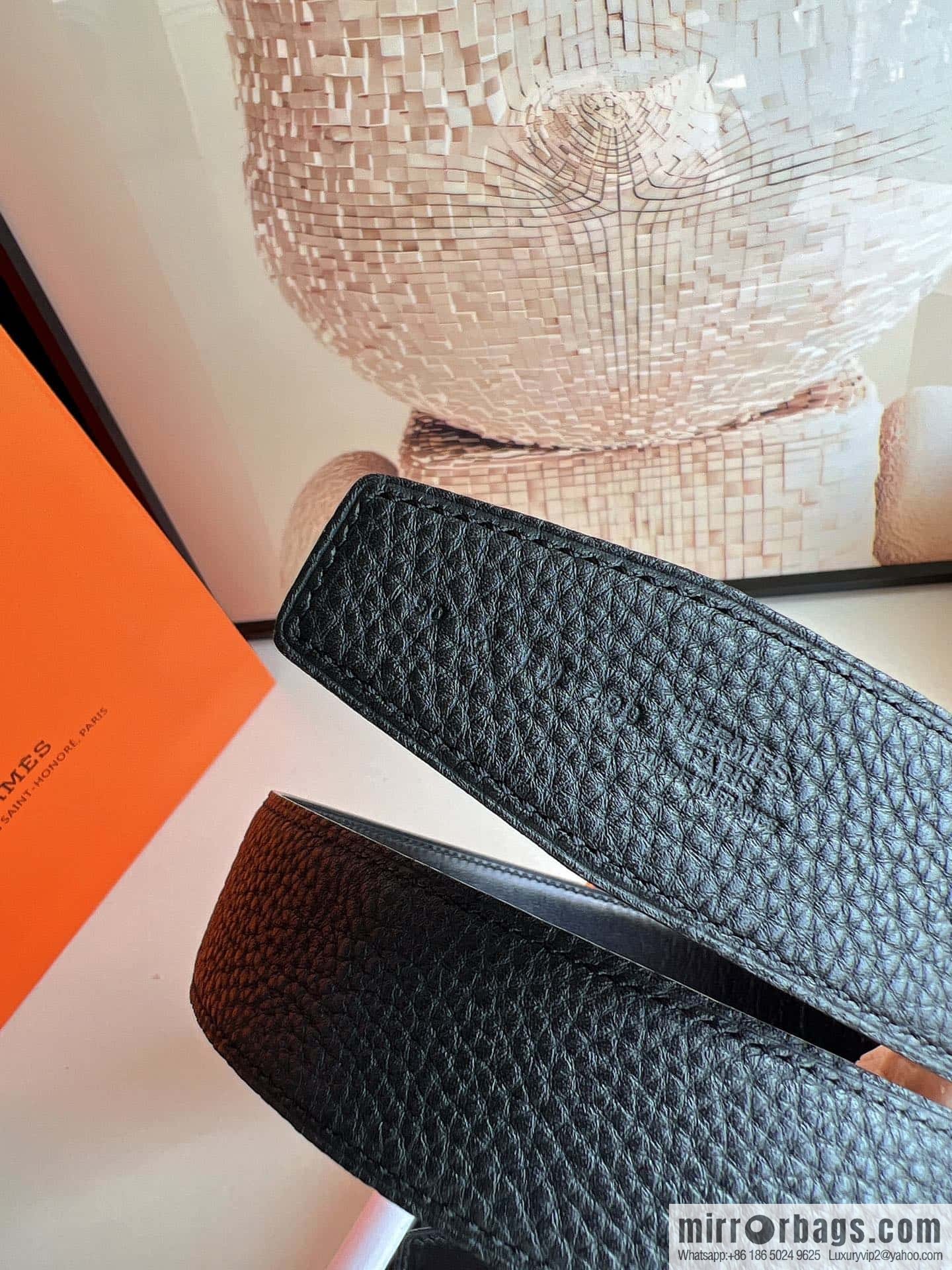 HERMES H solder joint four-corner metal buckle, men's double-sided leather belt 38mm