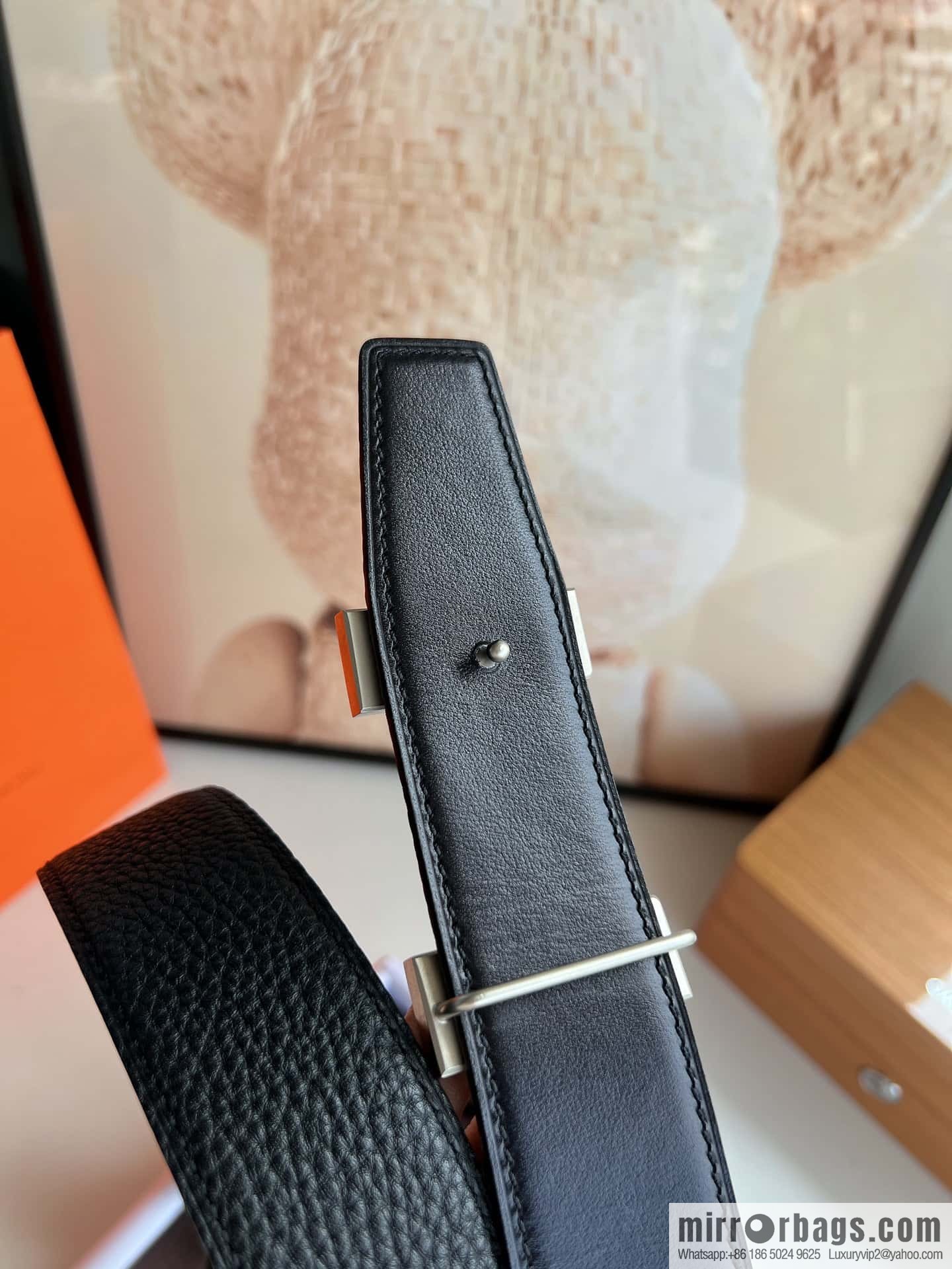 HERMES H solder joint four-corner metal buckle, men's double-sided leather belt 38mm