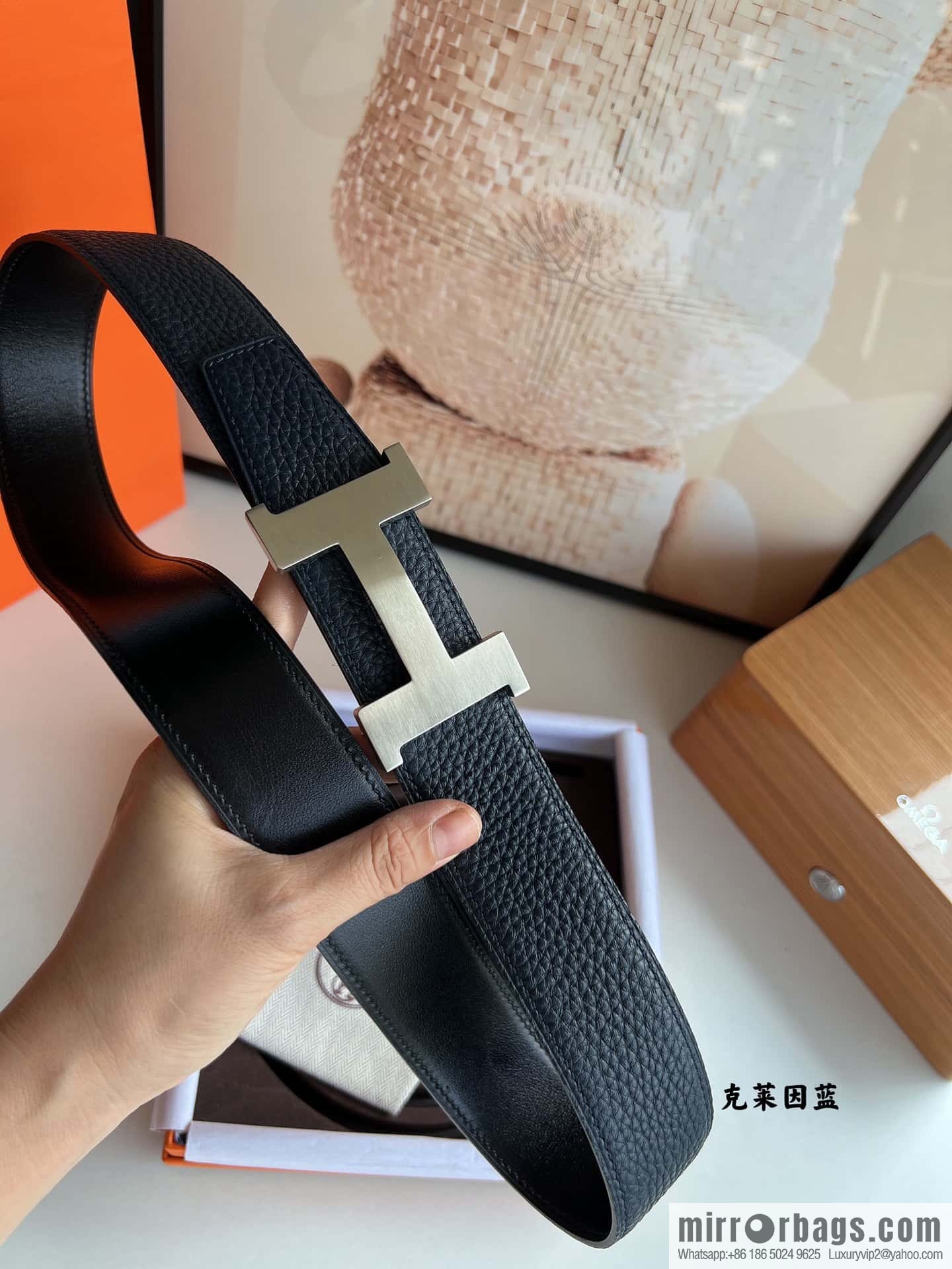 HERMES H solder joint four-corner metal buckle, men's double-sided leather belt 38mm