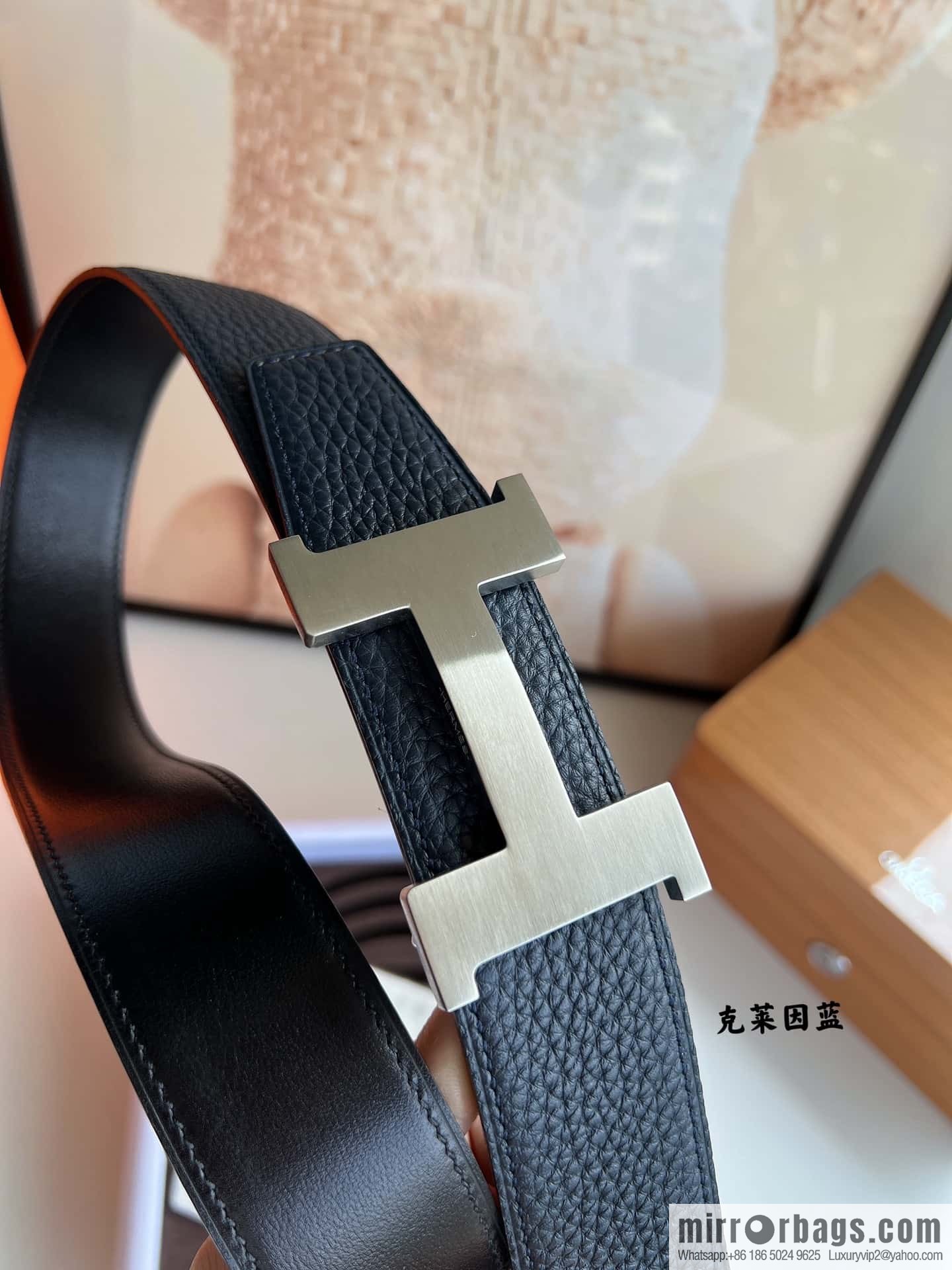 HERMES H solder joint four-corner metal buckle, men's double-sided leather belt 38mm