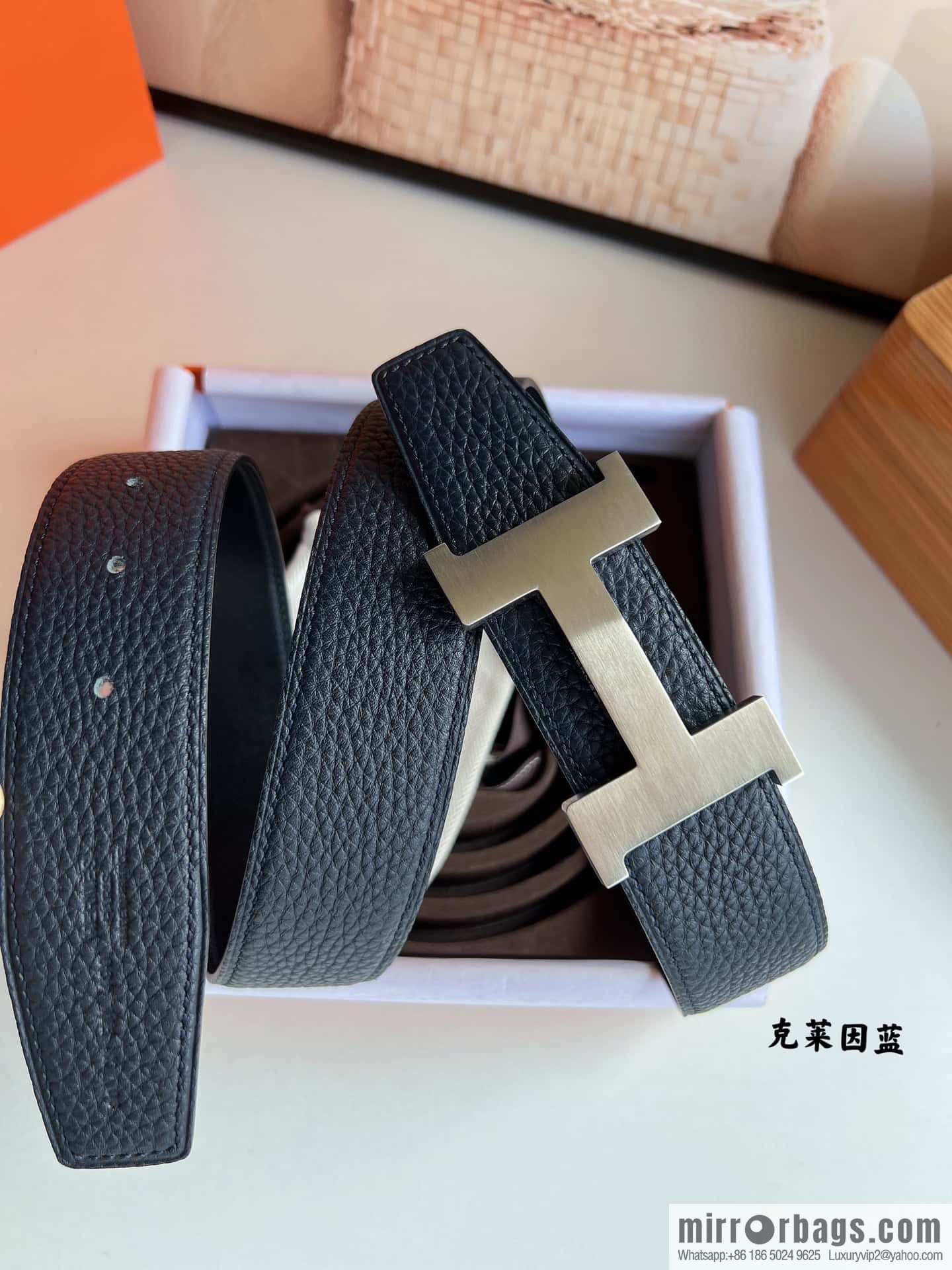 HERMES H solder joint four-corner metal buckle, men's double-sided leather belt 38mm