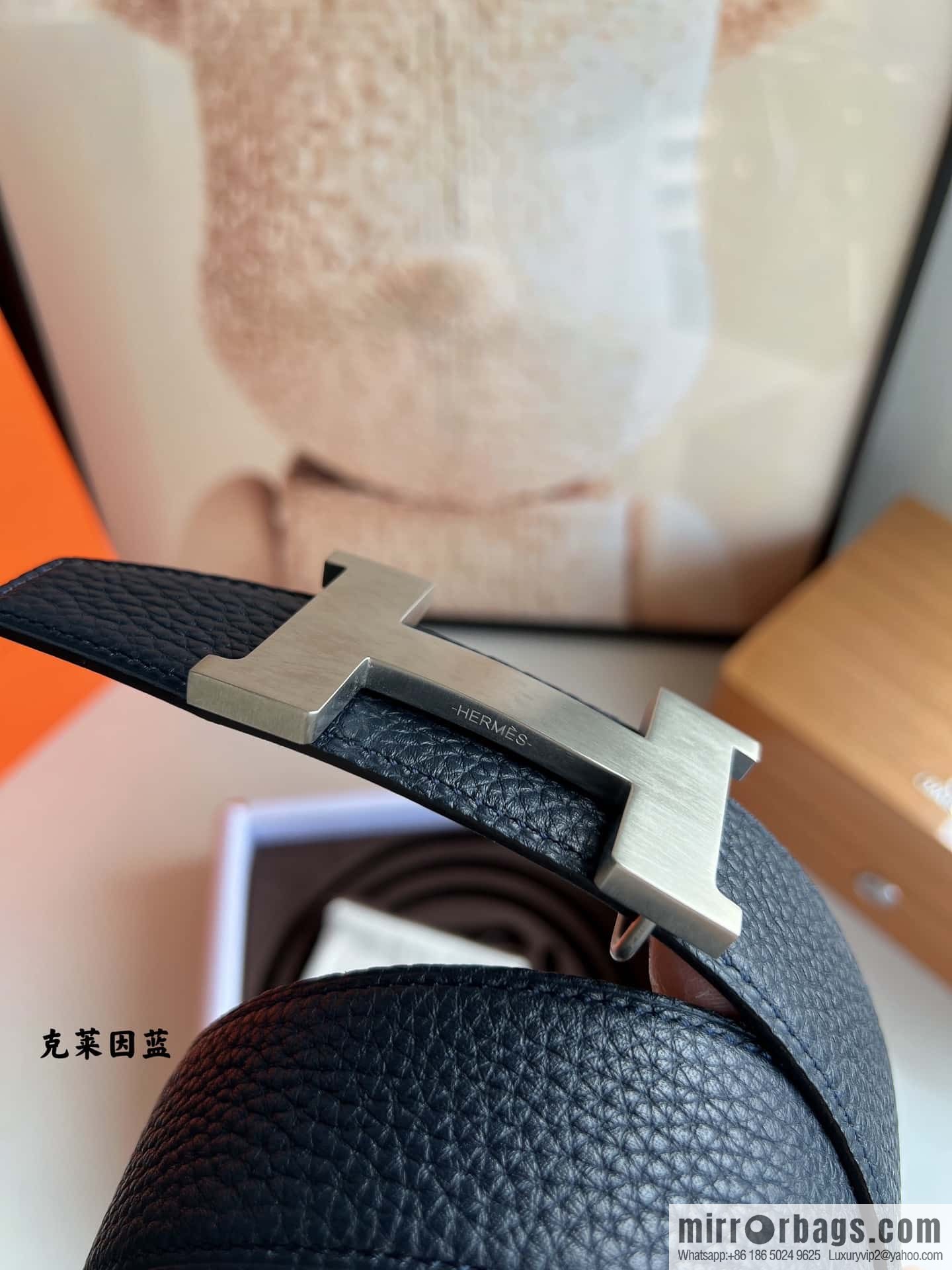 HERMES H solder joint four-corner metal buckle, men's double-sided leather belt 38mm