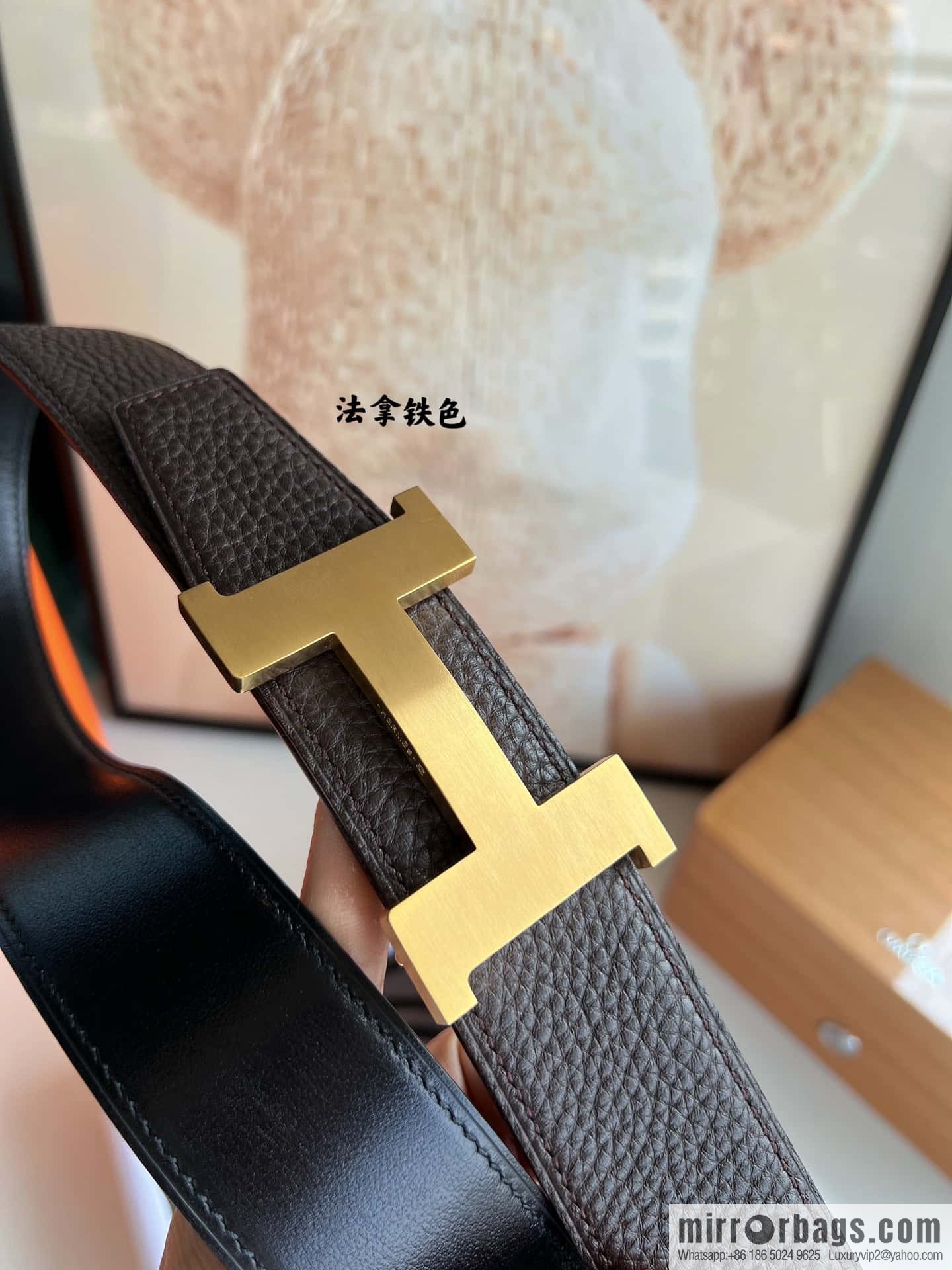 HERMES H solder joint four-corner metal buckle, men's double-sided leather belt 38mm
