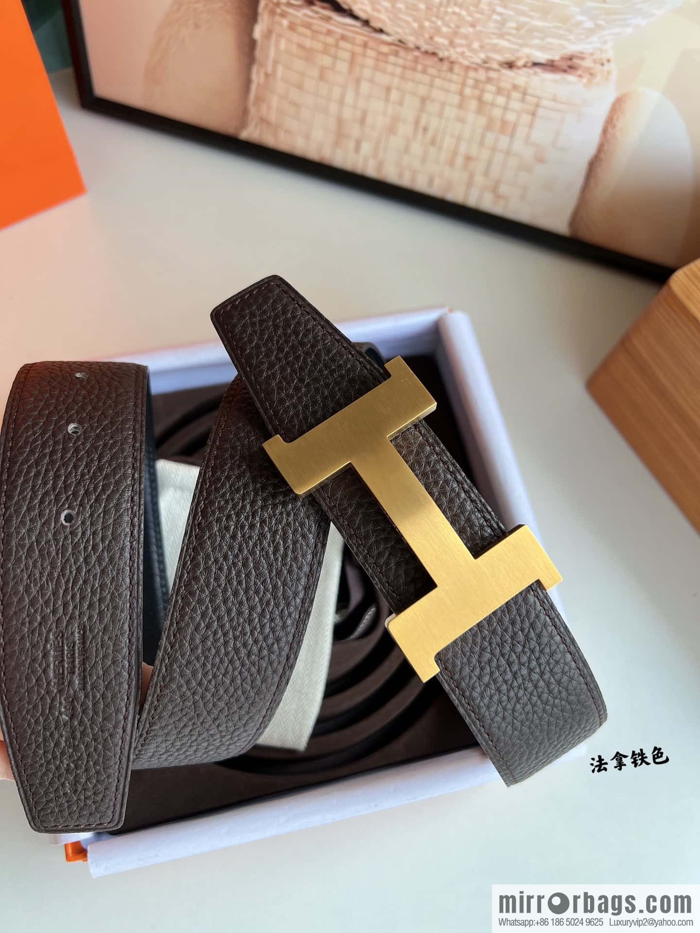 HERMES H solder joint four-corner metal buckle, men's double-sided leather belt 38mm